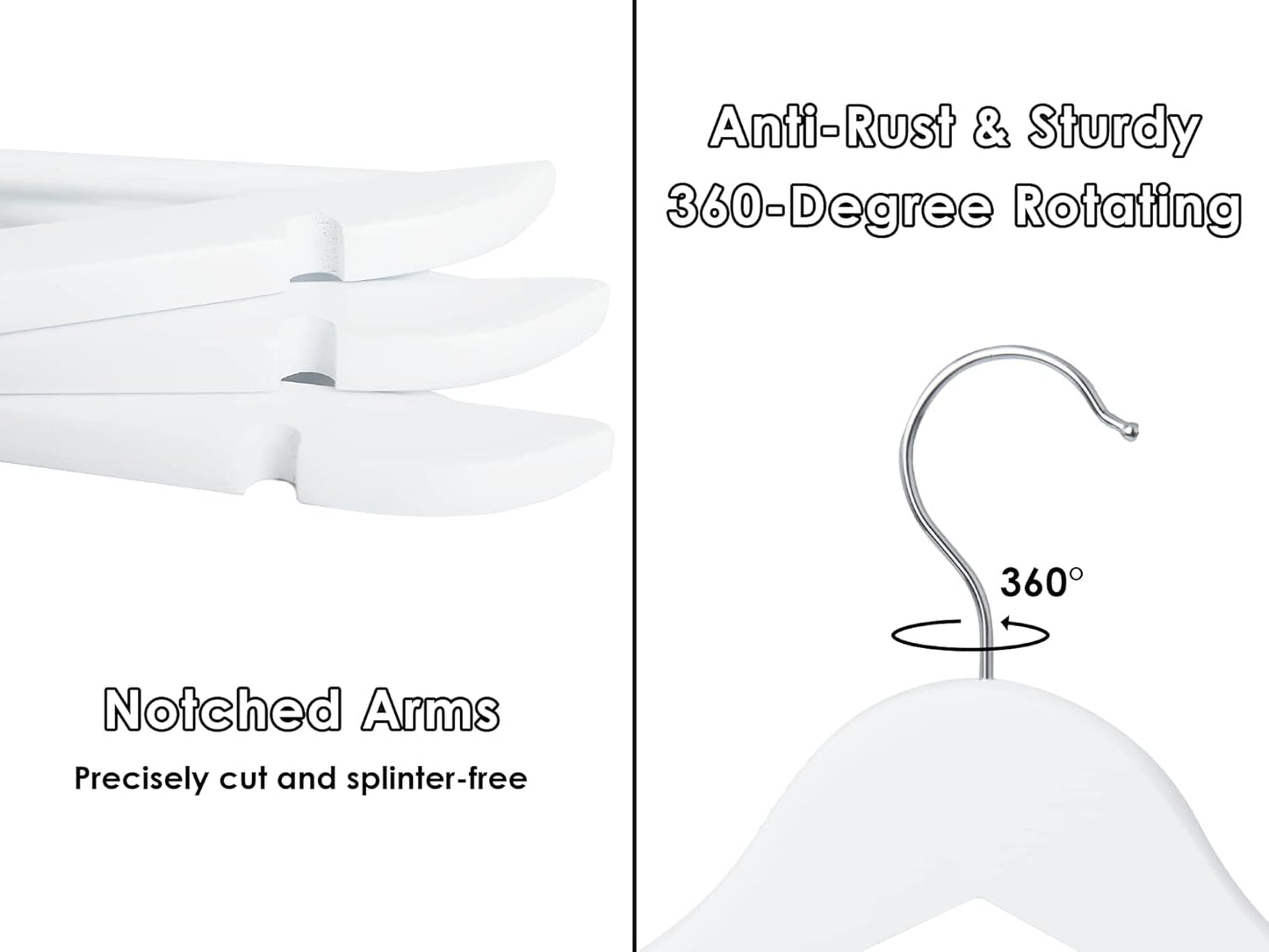 StorageWorks White Wooden Hangers, 30 Pack Wood Hanger for Closet, Coat Hangers for Coats, Shirts, Pants, Bridesmaid Suits, Wedding Dress