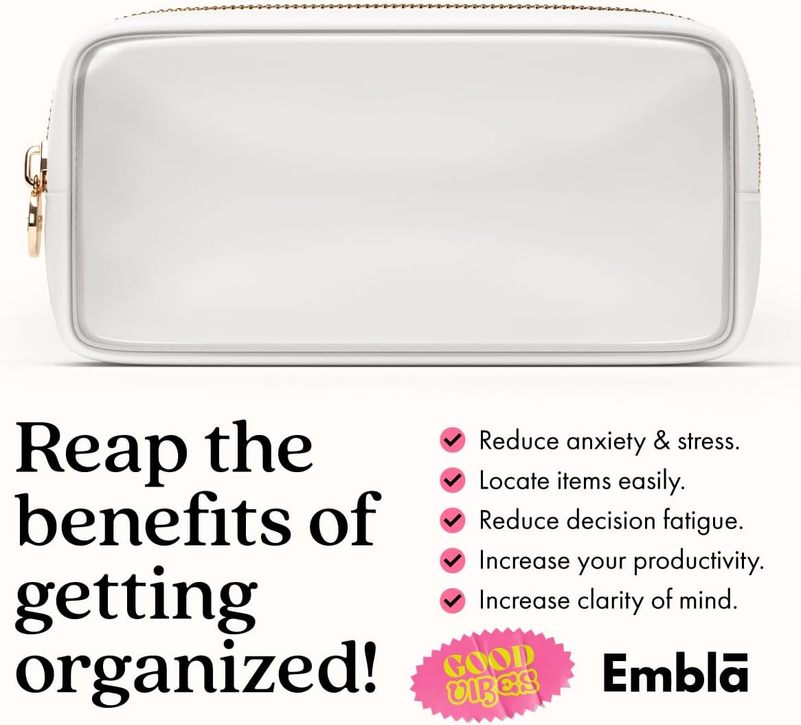 Clear Makeup Bag Zipper Pouch, Transparent Cosmetic Case Organizer, TSA Approved Travel Toiletry Case, Travel Accessories Essentials Makeup Tote for Women, Small Cute Make up Bag for Purse - White