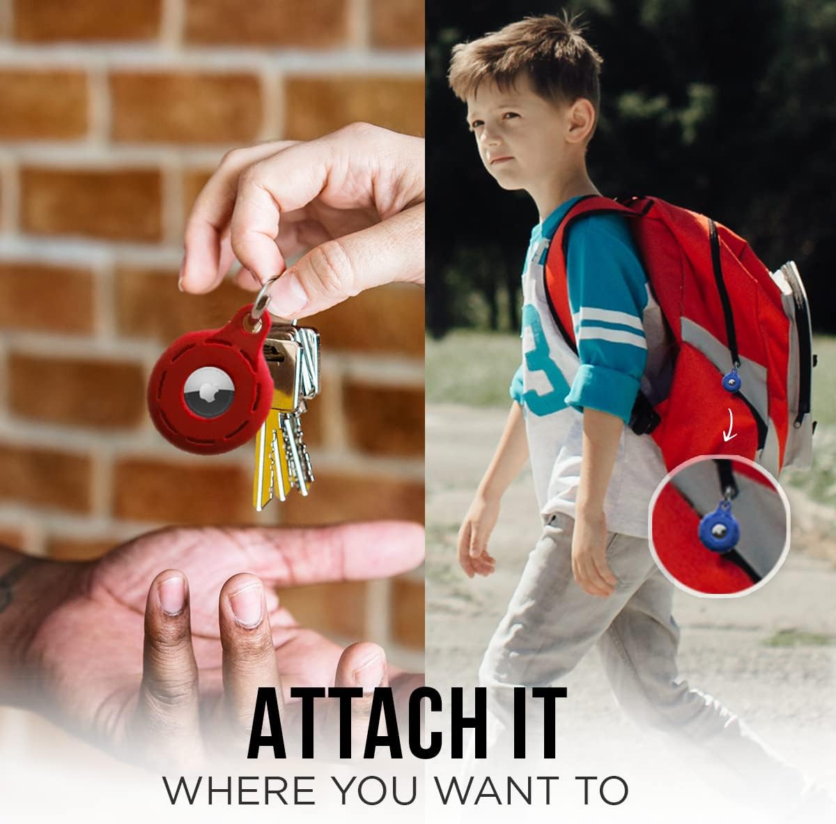 Apple AirTag 4 Pack Shockproof, Dustproof & Washable Cases, Silicon Holders with Accessories for Wallets, Luggage, Pet Collars, Key Finders (Blue - Red)