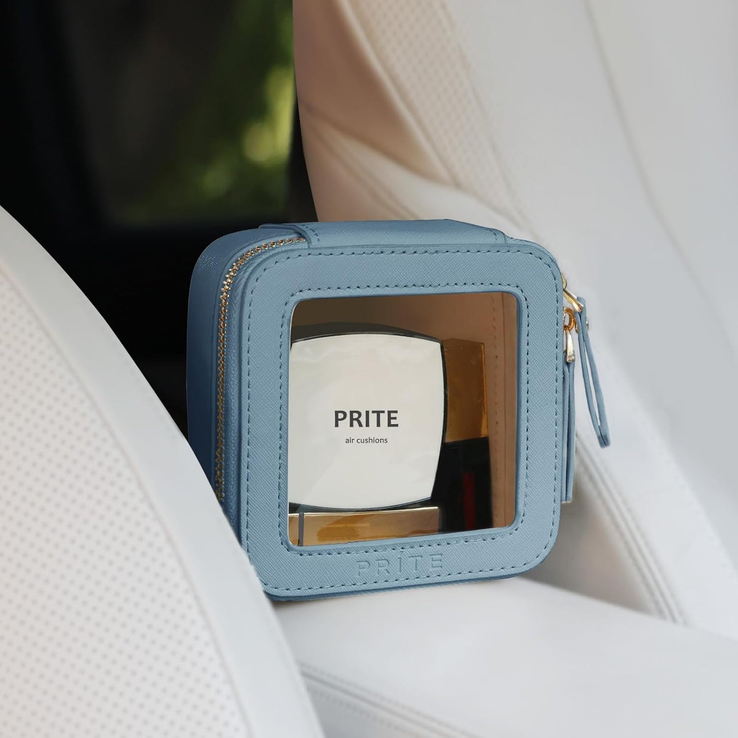 Prite Small Makeup Bag for Women Portable Clear Makeup Bag Cute Mini Waterproof Travel Cosmetic Bag with Gold Zipper for Car Essentials(Blue)