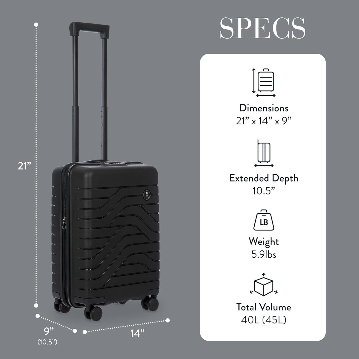 Bric's B|Y Ulisse Spinner Carry-On Suitcase, Lightweight Expandable Hard Shell Luggage with TSA Lock and Smooth 360° Wheels 21 Inch – Black