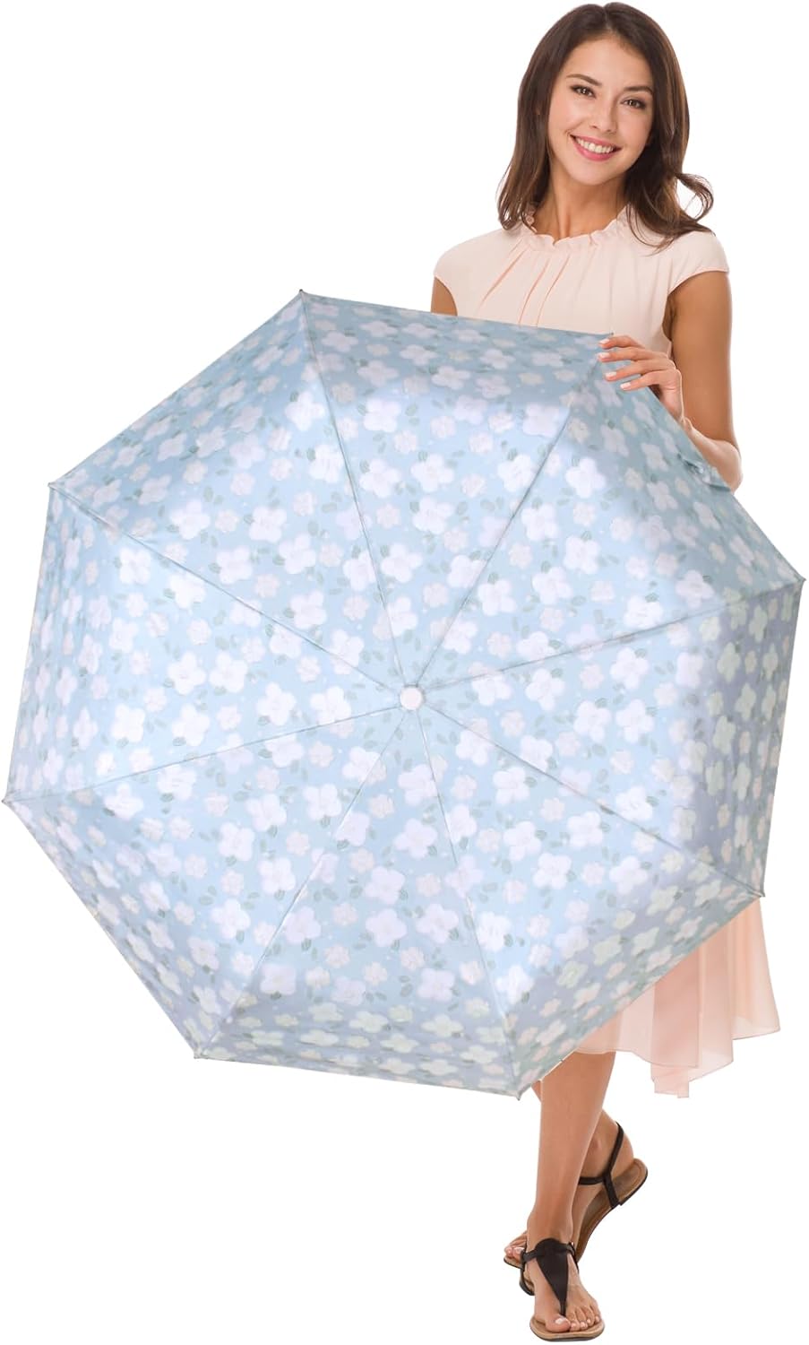 Cuby UV Sun Umbrella Compact Folding Travel Umbrella Auto Open and Close for Windproof, Rainproof & 99.9% UV Protection Parasol with Black Anti-UV Coating (Blue Jasmine)