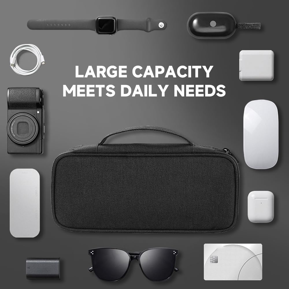 Teskyer Electronics Organizer Travel Case, Waterproof Portable Tech Accessories Pouch with Organized Compartments for Cables, Phone, Chargers, Earphone, Black