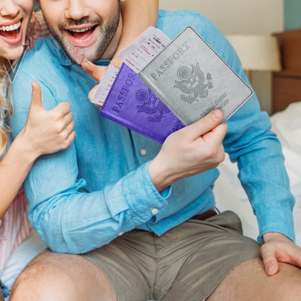 Passport and Vaccine Card Holder Combo, Passport Holder with Vaccine Card Slot, Passport Wallet, Passport Cover, Passport Case, Passport Holder for Women and Men(AJ-grey)