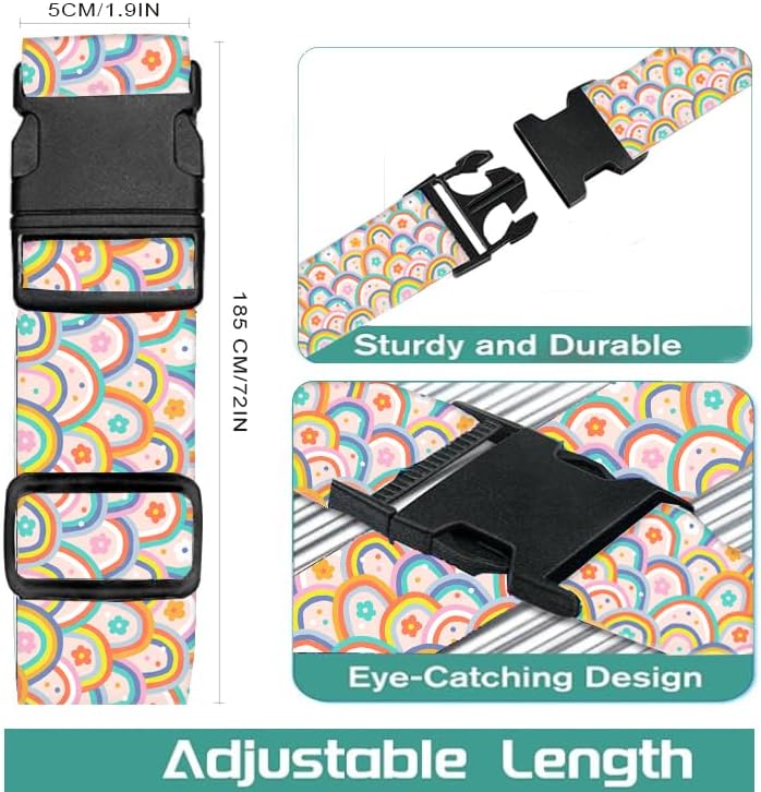 Luggage Straps for Suitcases Travel Belt Accessories, Cute Suitcase Strap, Adjustable Luggage Belt Strap, Heavy Duty with Quick-Release Buckle Luggage Strap Cute Colorful Rainbow