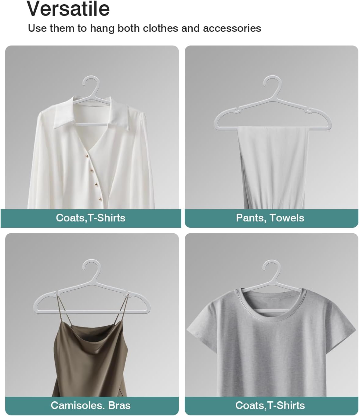 50 Pack Clothes Hangers, Non Slip Plastic Coat Hangers, Space Saving Hangers, Heavy Duty, Hanging Dry Wet Clothes, 16.4" x 8.3", Gray, APY0550G