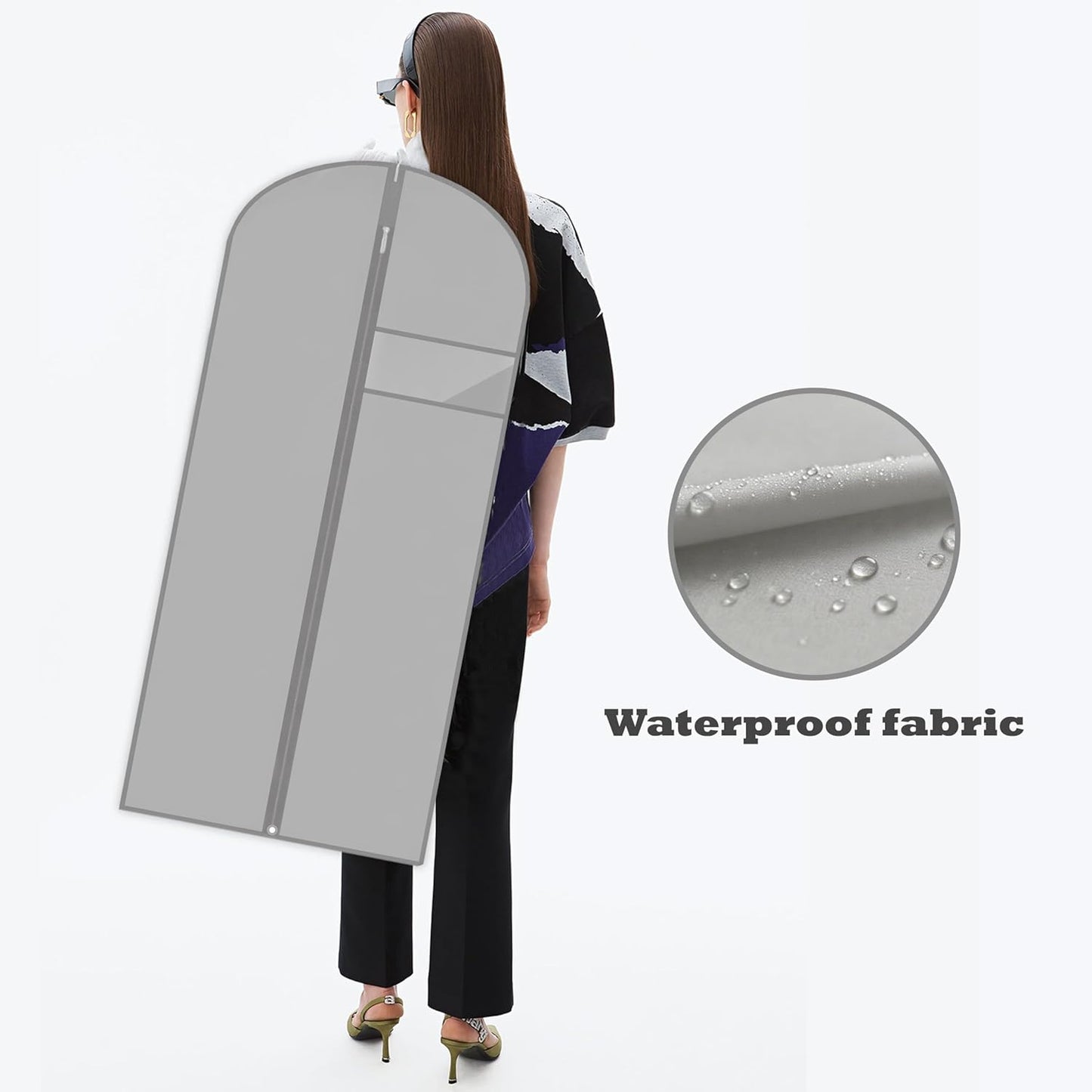 Garment Bags for Hanging Clothes, 45'' Suit Bag Cover for Storage and Travel, Dress Bags for Gowns Long, 2 Pack (Grey)