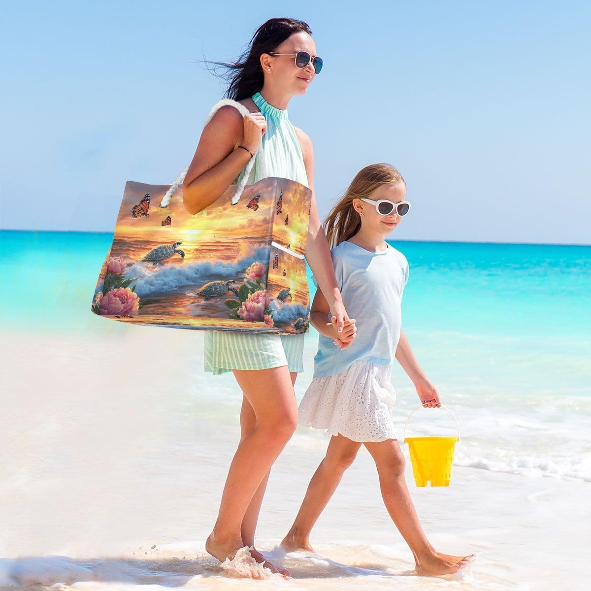 senya Large Beach Bags Totes Canvas Tote Shoulder Bag Soft Wave Water Resistant Bags for Gym Travel Daily Ocean