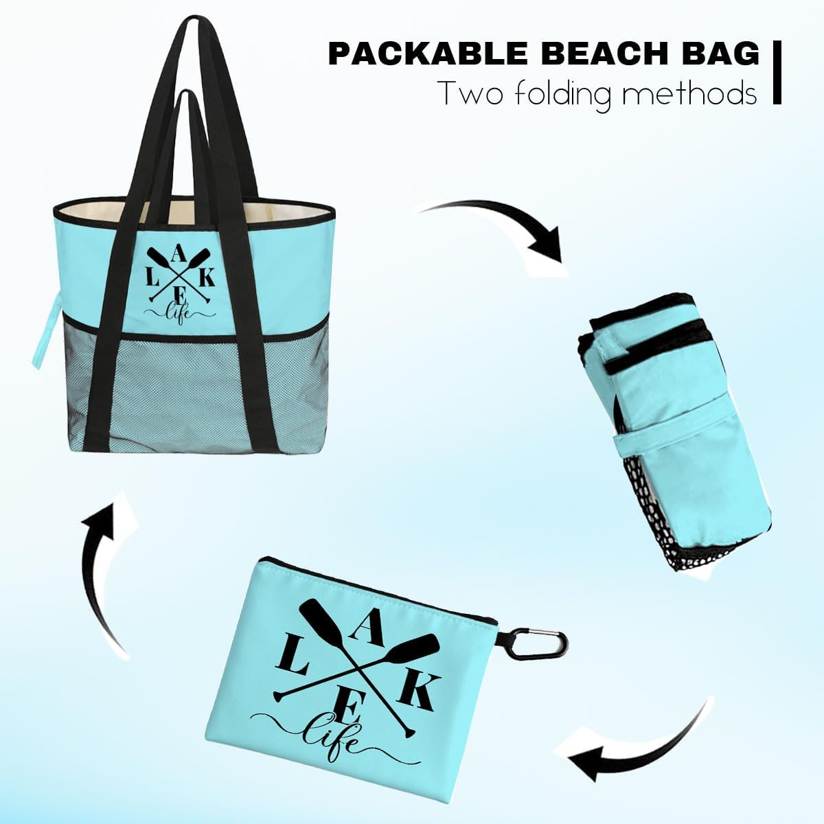 8-Pocket Waterproof Tote for Women -Sandproof Beach Bag with Zipper& Family | Foldable Travel Swim Bag (Gift-Ready)