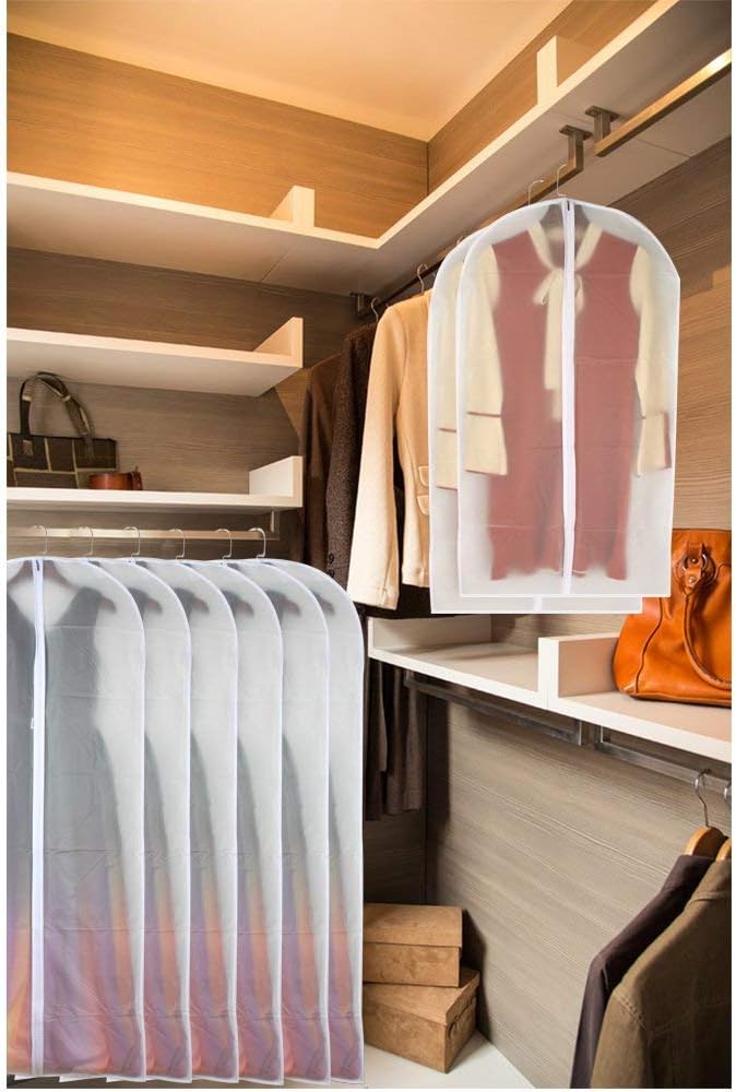 Garment Bag Clear for Long Dress 24'' x 60'' Zippered Garment Bags for Hanging Clothes White Breathable Full Zipper Dust Cover for Clothes Storage Closet Pack Of 6