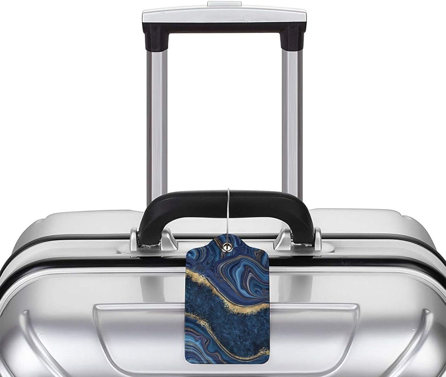 2PC Dark Blue Marble Luggage Tags Leather Suitcase Tag Privacy Name ID Card Quick to Find Out Travel Bag Labels with Stainless Steel Loop for Women Men Chilren Set of 2