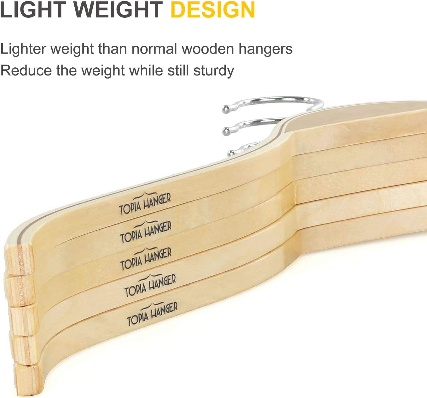 TOPIA HANGER Slim Natural Wood Hangers with Extra Soft Non-Slip Rubber Grips, 18-Pack High-Grade Fashion Hanger No Shoulder Bump for Sweater, Camisole, Jacket, Dress, Coat -CT16N