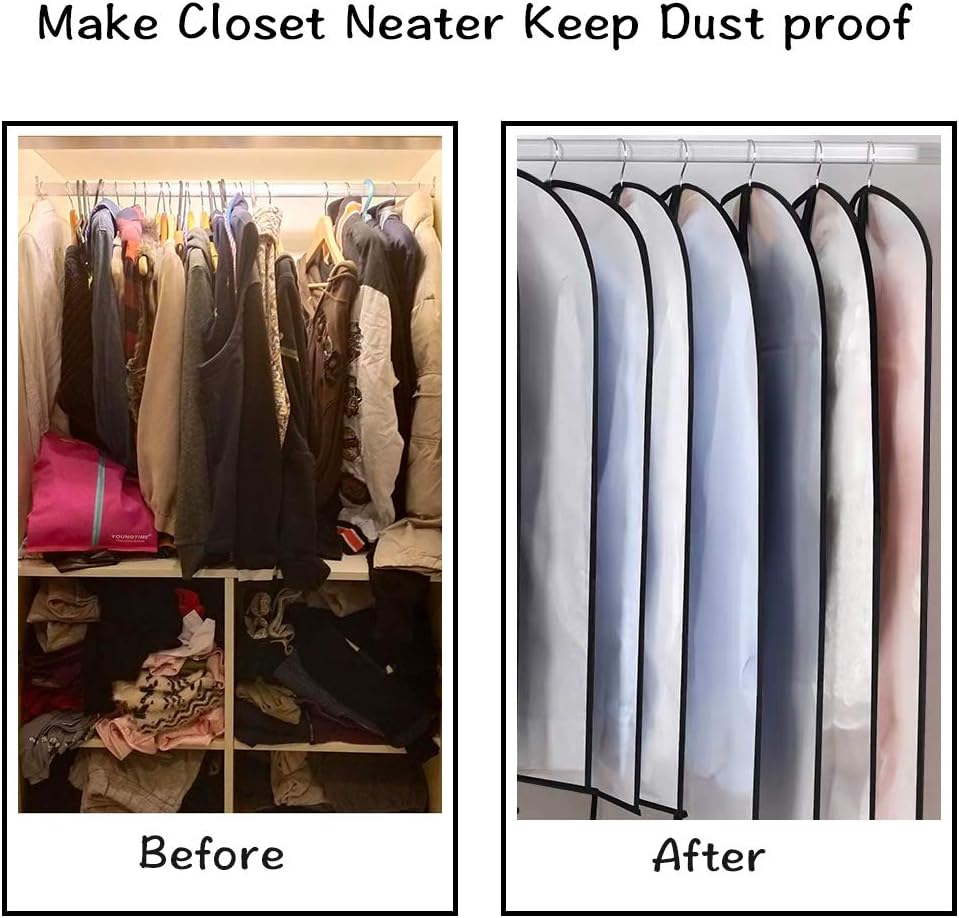 Hanging Garment Bag Breathable Clothes Covers with Zip (Set of 12) Covers Bags Dress Bag Covers Garment Bags Mens Dust Cover for Wardrobe Storage and Travel (Black, 24'' x 60'')