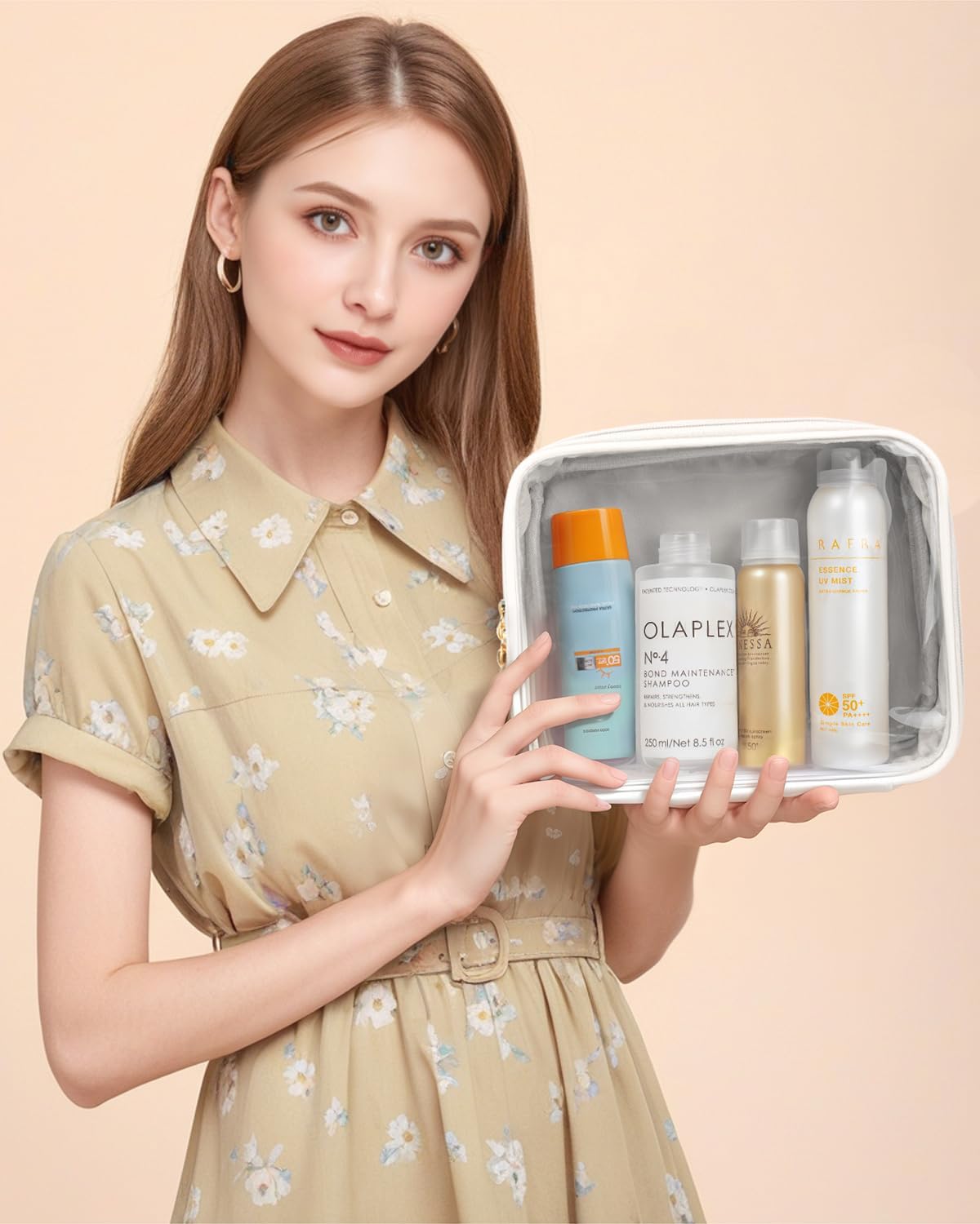 KOTORA TSA Approved Toiletry Bag with Mini Clear Makeup Bag Travel Size Beach Pool Bag Car Accessories for Women Her (2White)