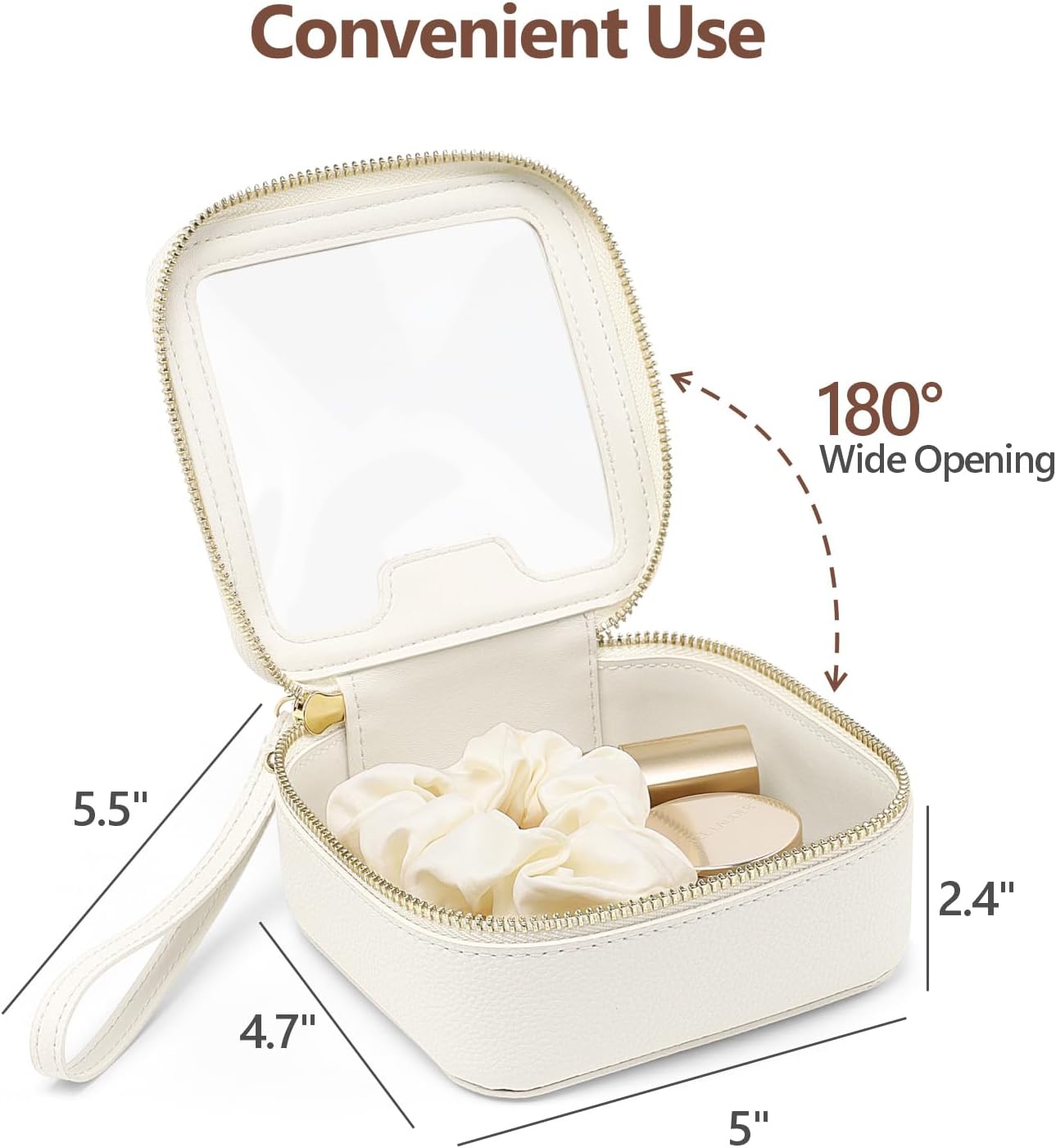 PACKISM Small Clear Makeup Bag - Pebbled Texture & Hard PU Leather Mini Makeup Bag for Purse, Cosmetic Travel Bag Car Bag for Essentials for Women Gift Daily Use (Cream Mini)