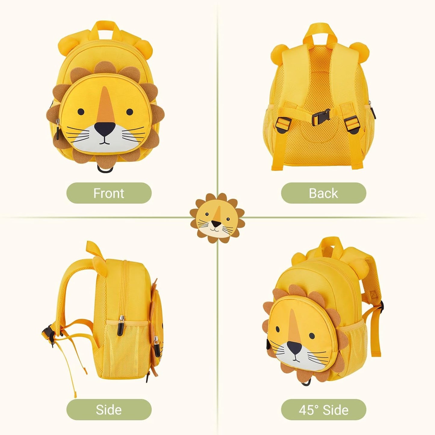 mommore Toddler Backpack for Boys Girls 2-4, 3D Cartoon Mini Kids Travel Bag, Small Baby Backpack with Toddler Leash, Chest Buckle, Water-Resistant Pre-K Schoolbag, Lion