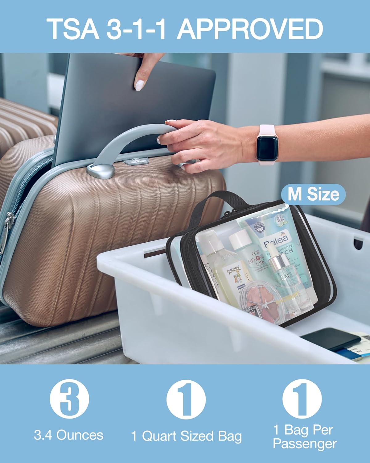 BAGSMART Clear Toiletry Bag, TSA Approved Travel Toiletry Bag Carry On Travel Accessories Bag Airport Airline Quart Size Bags water-resistant Makeup Bag for Women