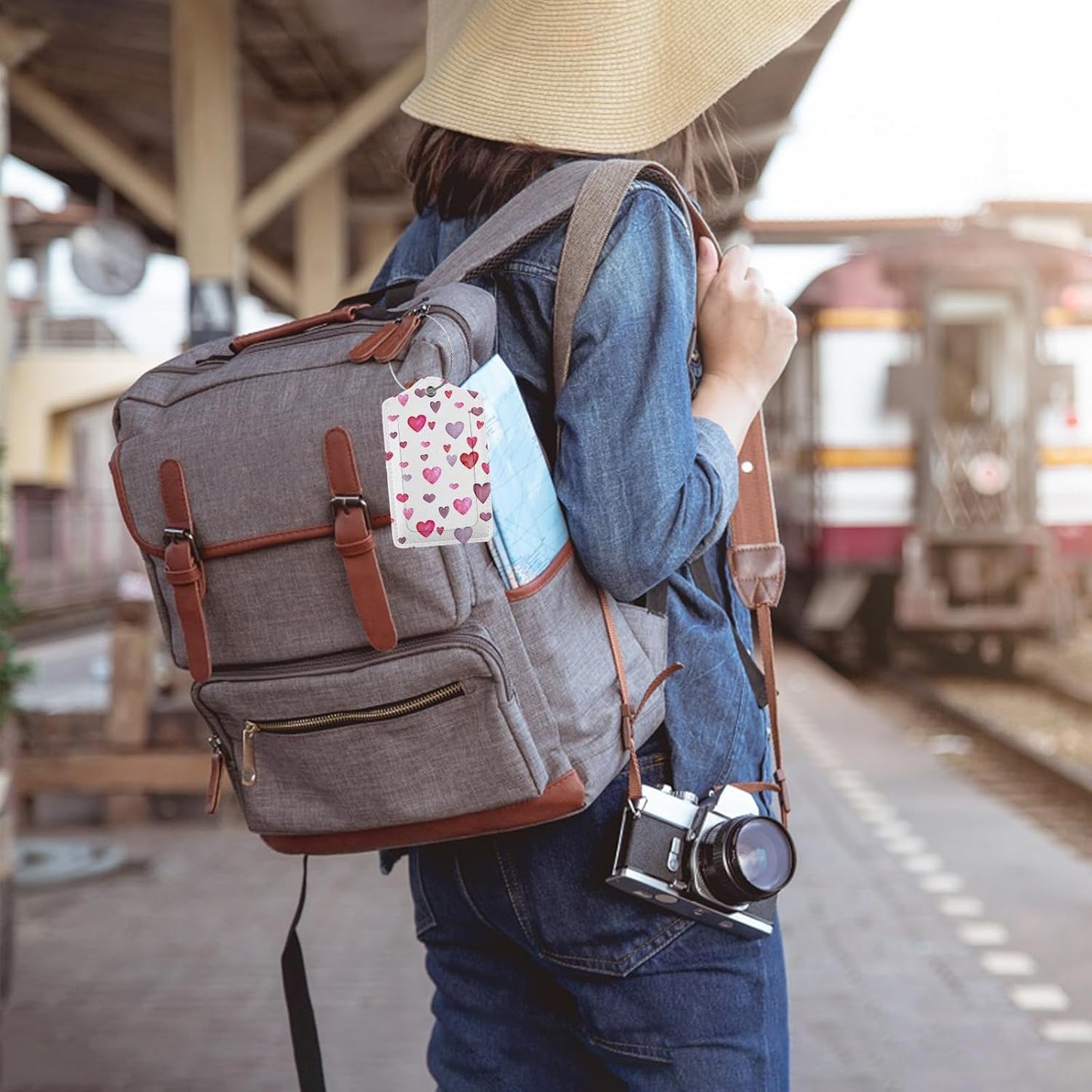 Watercolorful Love Rain Luggage Tag Personalized Luggage Tags for Suitcases,Leather Bag Tags for Backpacks Handbag with Name ID Label Travel Essentials Baggage Tags 2 Pack