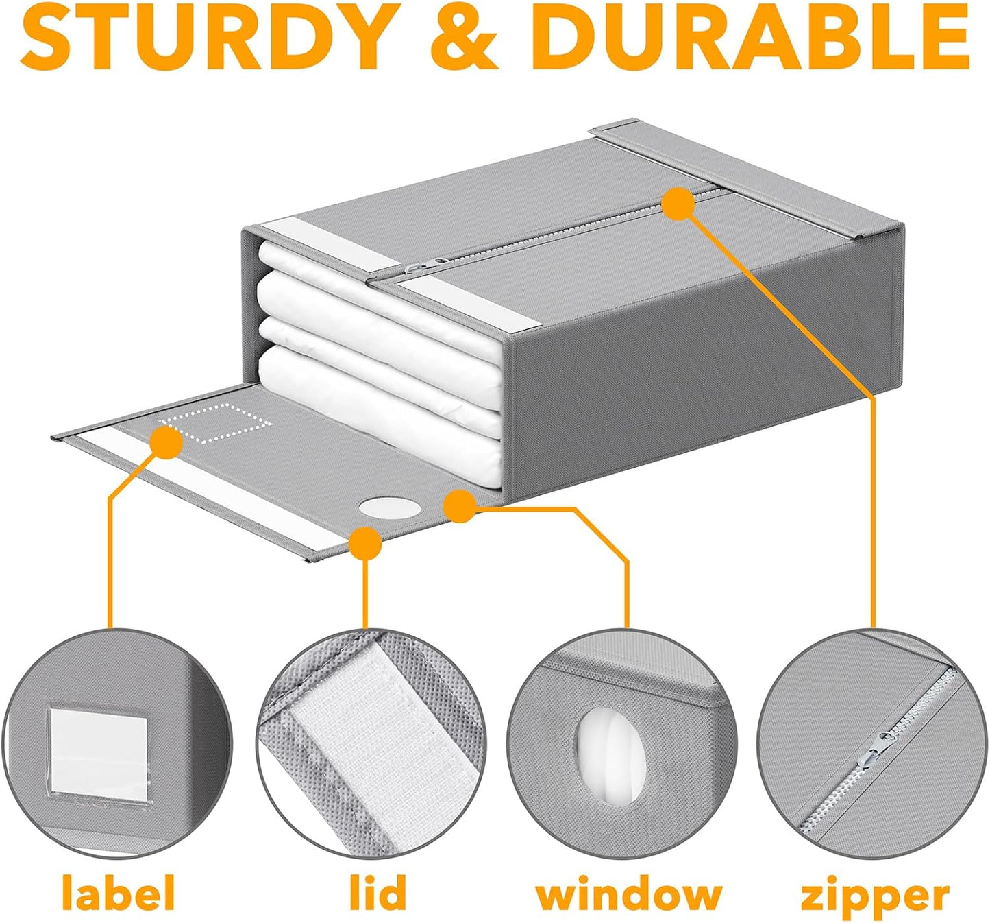 SpaceAid 8 Pack Bed Sheet Organizers and Storage, Foldable Sheet Organizer for Linen Closet, Sheets Set Folder Keeper with Window XL (Queen & King Size) Bedding Container (Gray, 8 Pack)