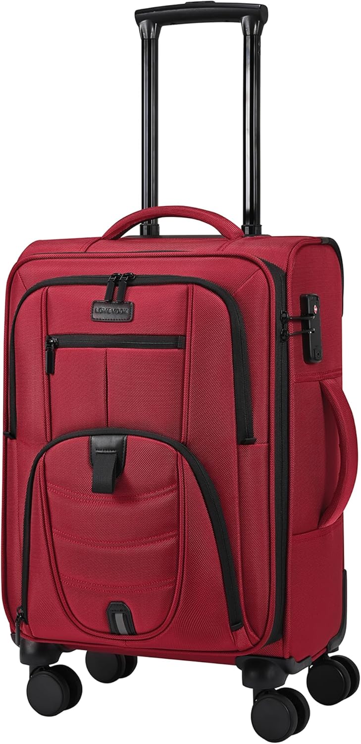 LOVEVOOK Carry On Luggage Airline Approved, Suitcases with Spinner Wheels, Softside Carry-on Luggage with TSA Lock for Women Business Trip, Lightweight Large Capacity Luggage for Travel, Burgundy Red