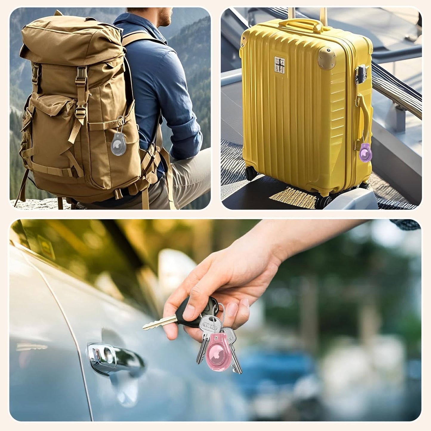 4 Pack Protect Case Compatible with Apple AirTag, Secure GPS Tracker Holder Waterproof with Wire Cable Shockproof & Anti-Theif Suitable for Keychain, Keys, Luggage, Bags and Kids Luggage (4 Pack)