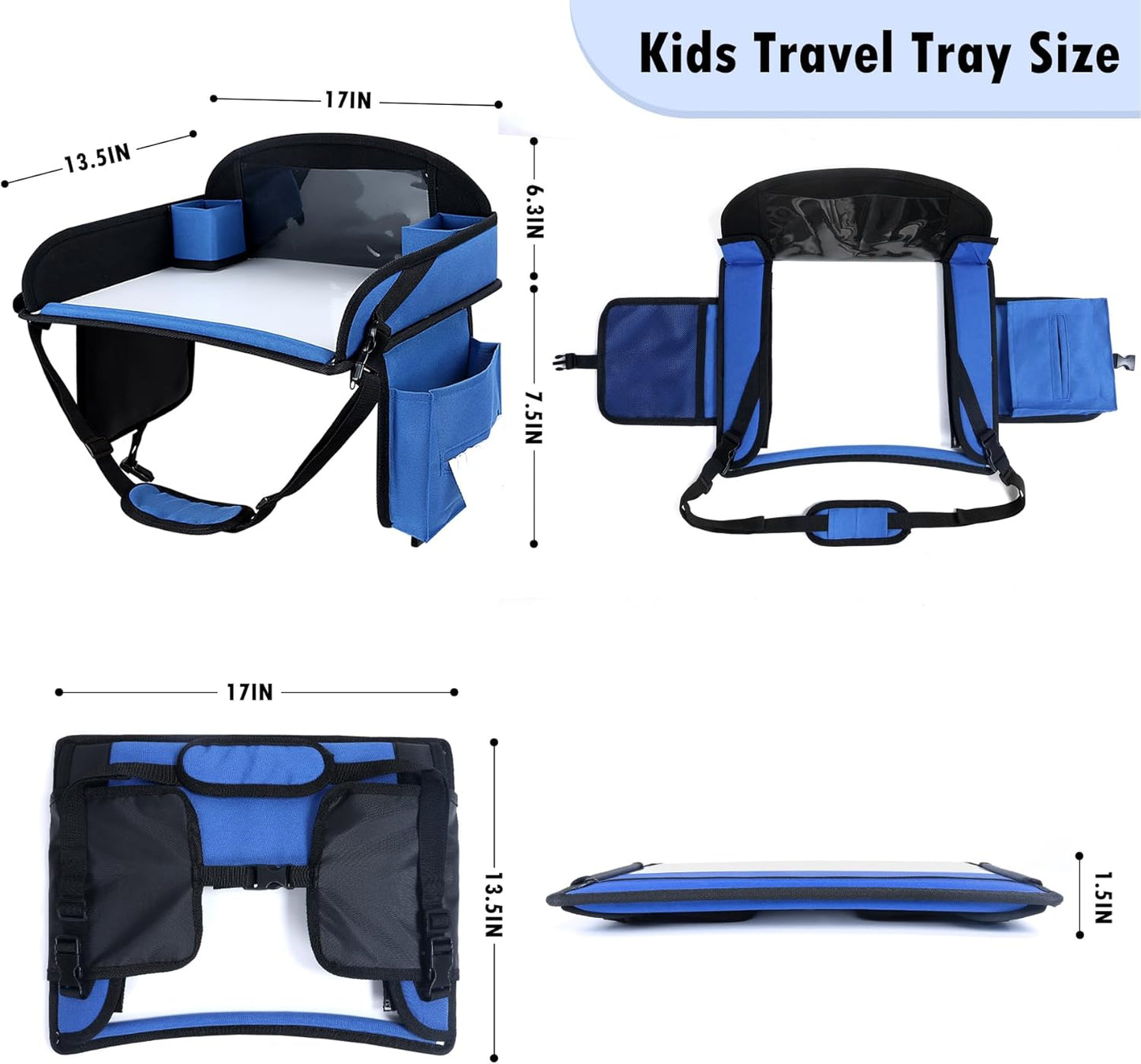 Kids Travel Tray for Car Seat, Toddler Road Trip Essentials With Drawing Kit, Travel Activities Must Haves (Navy Blue-2PCS)