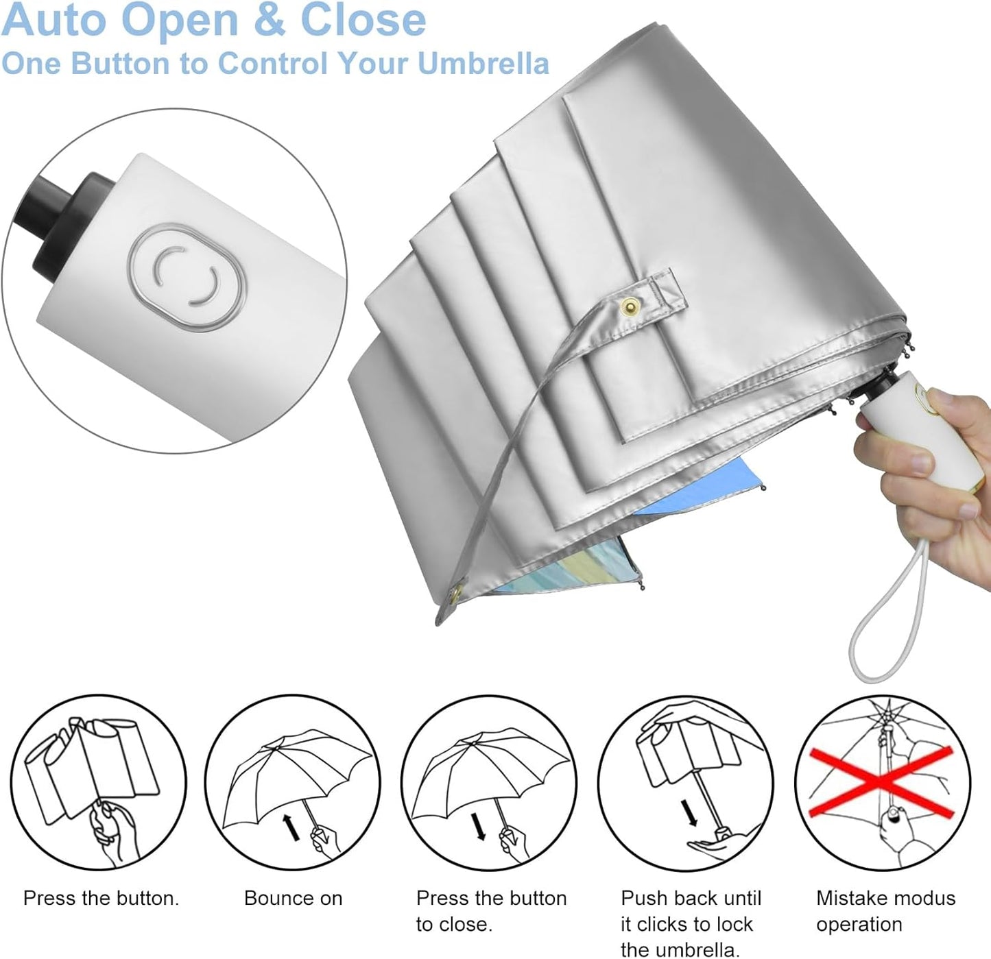 Cuby UV Sun Umbrella Compact Folding Travel Umbrella Auto Open and Close for Windproof, Rainproof & 99.9% UV Protection Parasol with Silver Anti-UV Coating