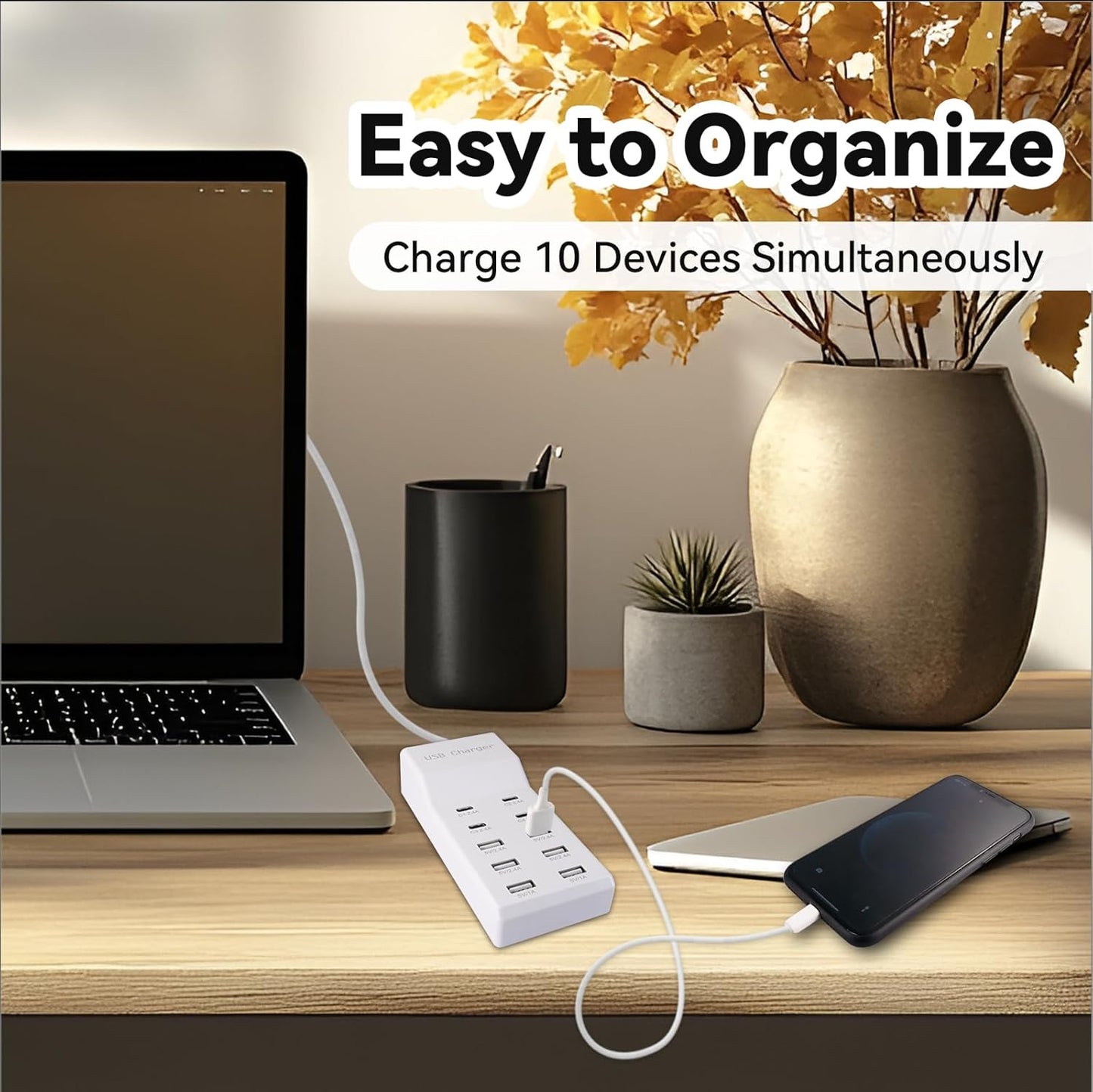 USB Charging Station, 10 Ports Family-Sized USB C Charger Block,USB Power Strip for Smart Phone Tablet Laptop Computer(2 Pcs)