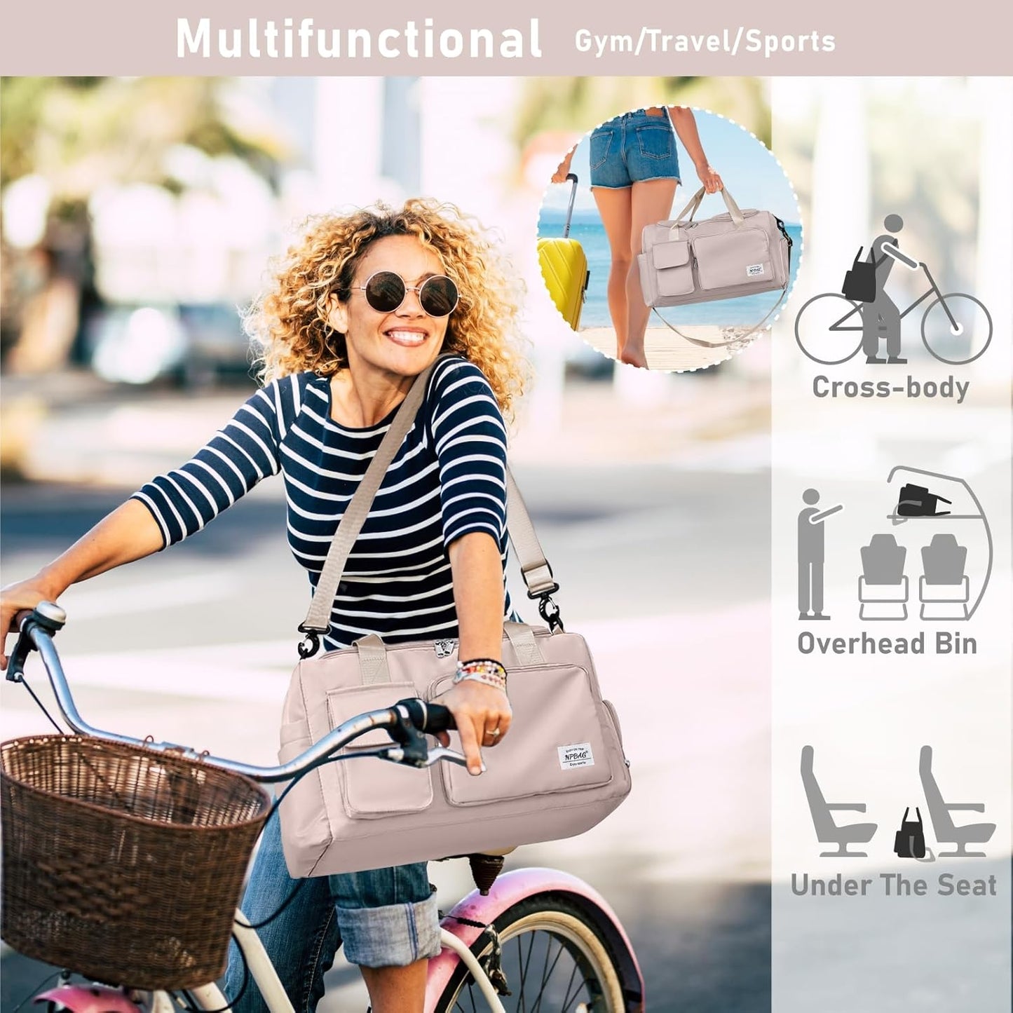 NPBAG Women Travel Duffel, Multi Functional Large Expandable Weekender Carry-on Tote, Gym Workout Overnight Bag, Mommy Hospital Bag for Labor and Delivery