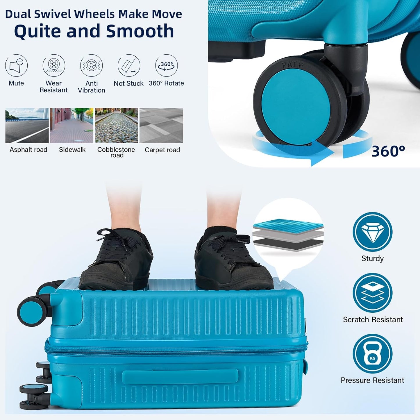 28 Inch Luggage Hard Shell Suitcases, Expandable Travel Checked Luggage 28 Inch, Large Check In Luggage with Spinner Wheels Cup Holder Charger Built in Lightweight Suitcase, Caribbean Blue