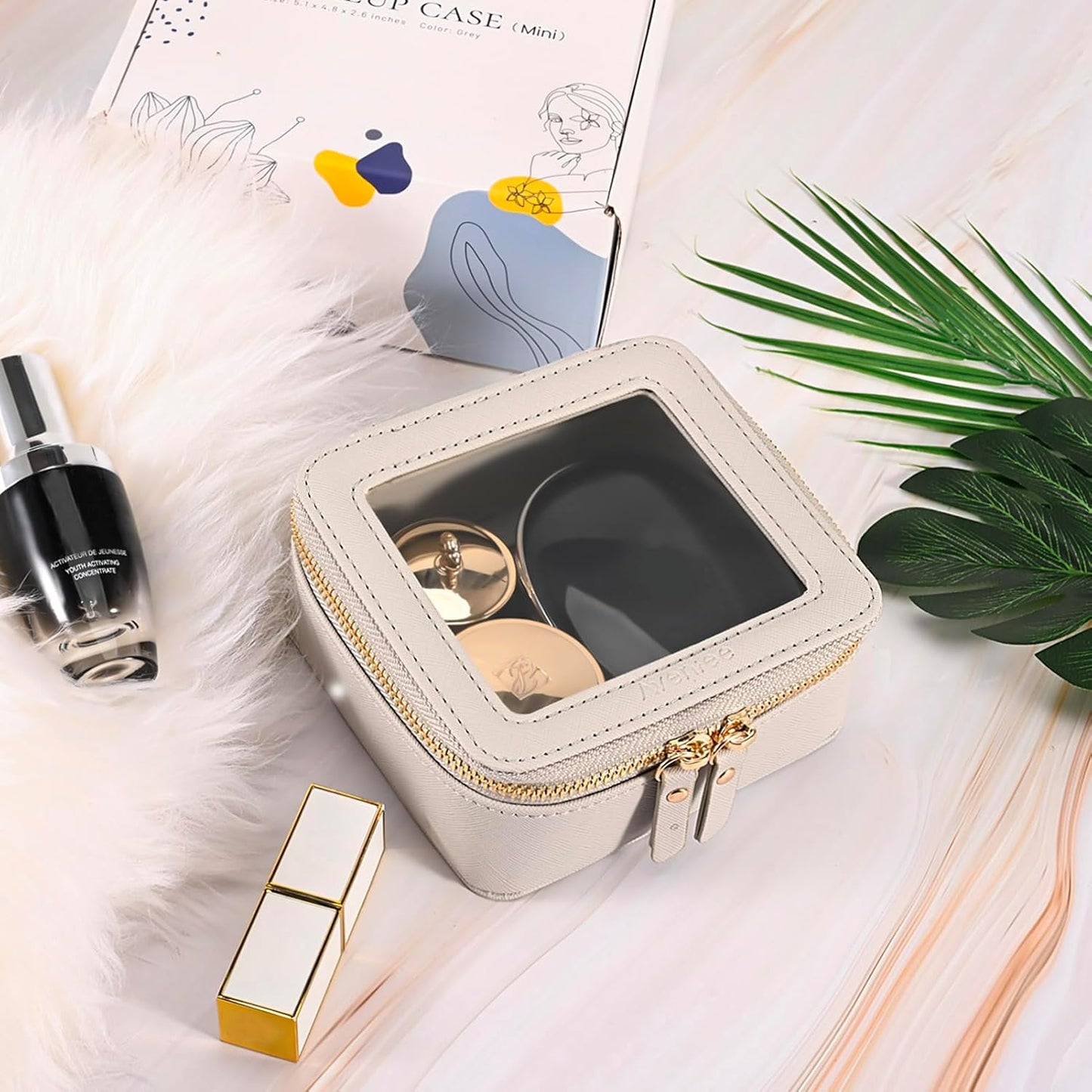 Aveniee Mini Clear Makeup Bag, Small Cosmetic Bags Travel Toiletry Pouch Organizer, TSA Approved Make up Case with Zipper, Car Bag for Essentials,Grey