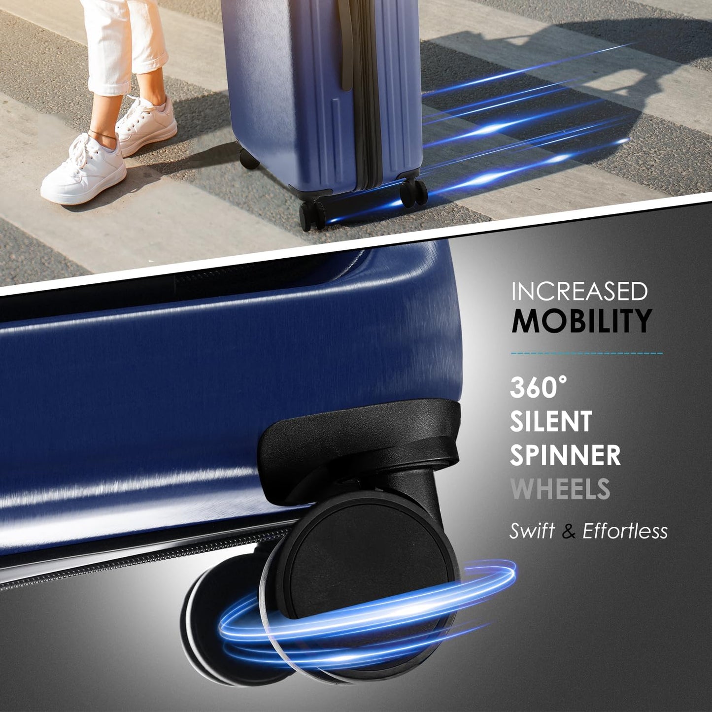 22 Inch Carry On Luggage 22x14x9 Airline Approved, Carry On Suitcase with Wheels, Hard-shell Carry-on Luggage, Durable Luggage Carry-On, Navy Small Suitcase with Cosmetic Case