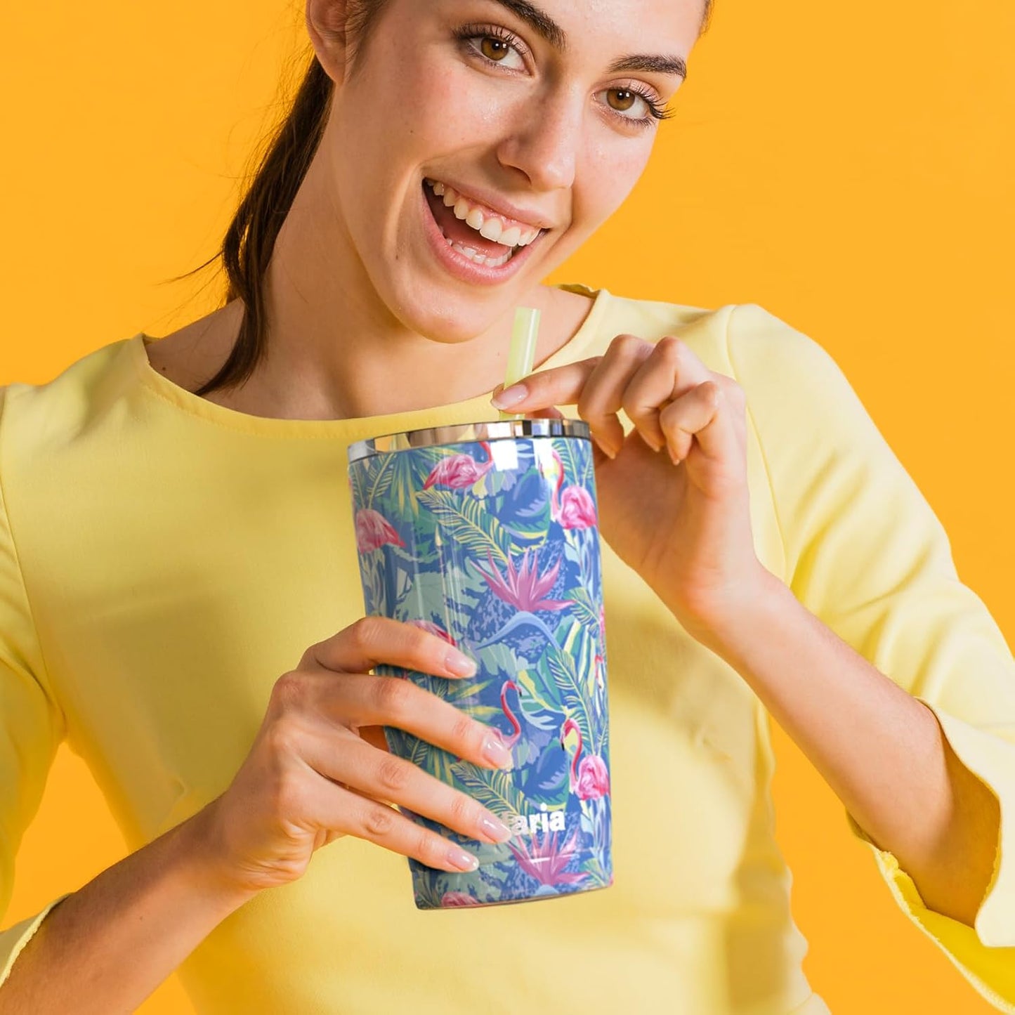 20 oz Stainless Steel Vacuum Insulated Tumbler with Lid - Double Wall Travel Mug Water Coffee Cup for Ice Drink & Hot Beverage, (Flamingo)