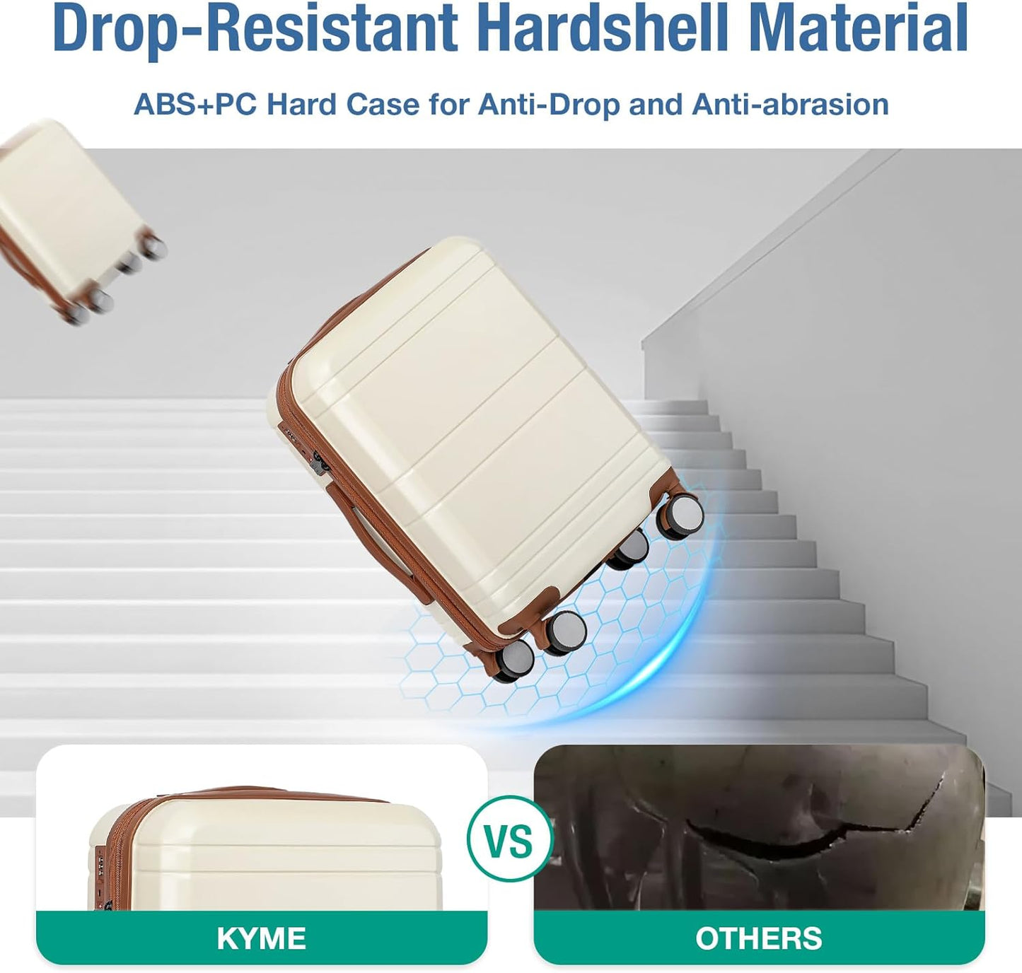 KYME Carry On Luggage 22x14x9 Airline Approved with TSA Lock Hard Shell Carry On Suitcase Lightweight Suitcases with Wheels Small Luggage for Men Women,Carry-On 20 Inch,Beige