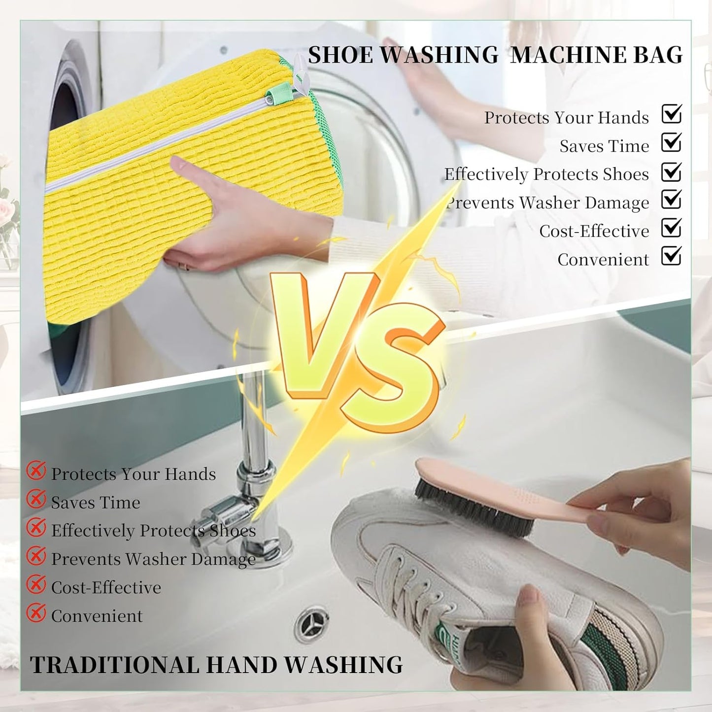 2Pcs Shoe Washing Machine Bag, Reusable Shoes Cleaning Bags for All Shoe Types, Laundry Shoe Bag for Washer and Dryer (Yellow)