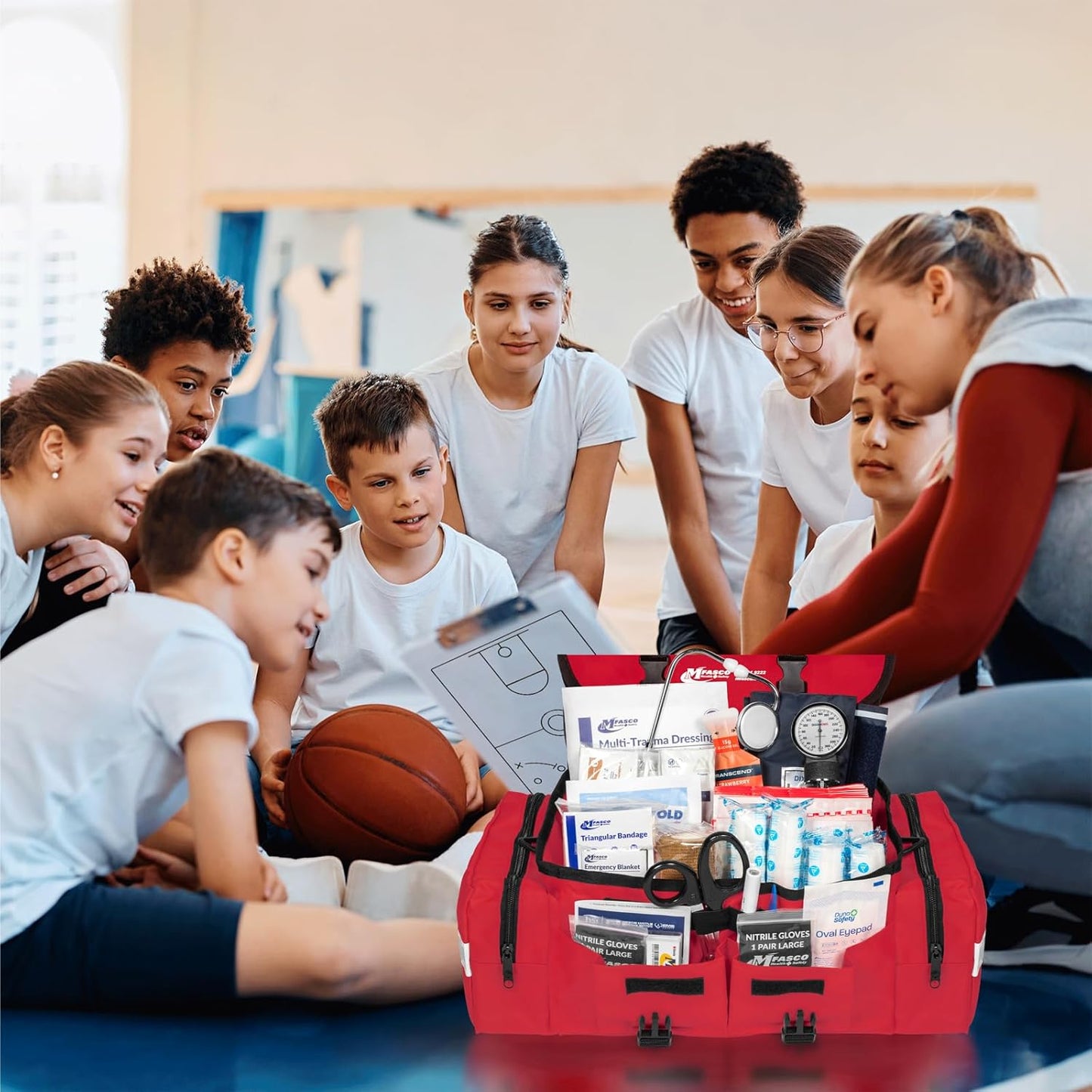 MFASCO First Aid Kit - Fully Stocked Portable Reflective Bag -First Responder Emergency Response Kit -for Natural Disaster Preparedness - Customizable Storage -Includes 415 Pcs First Aid Supplies- Red