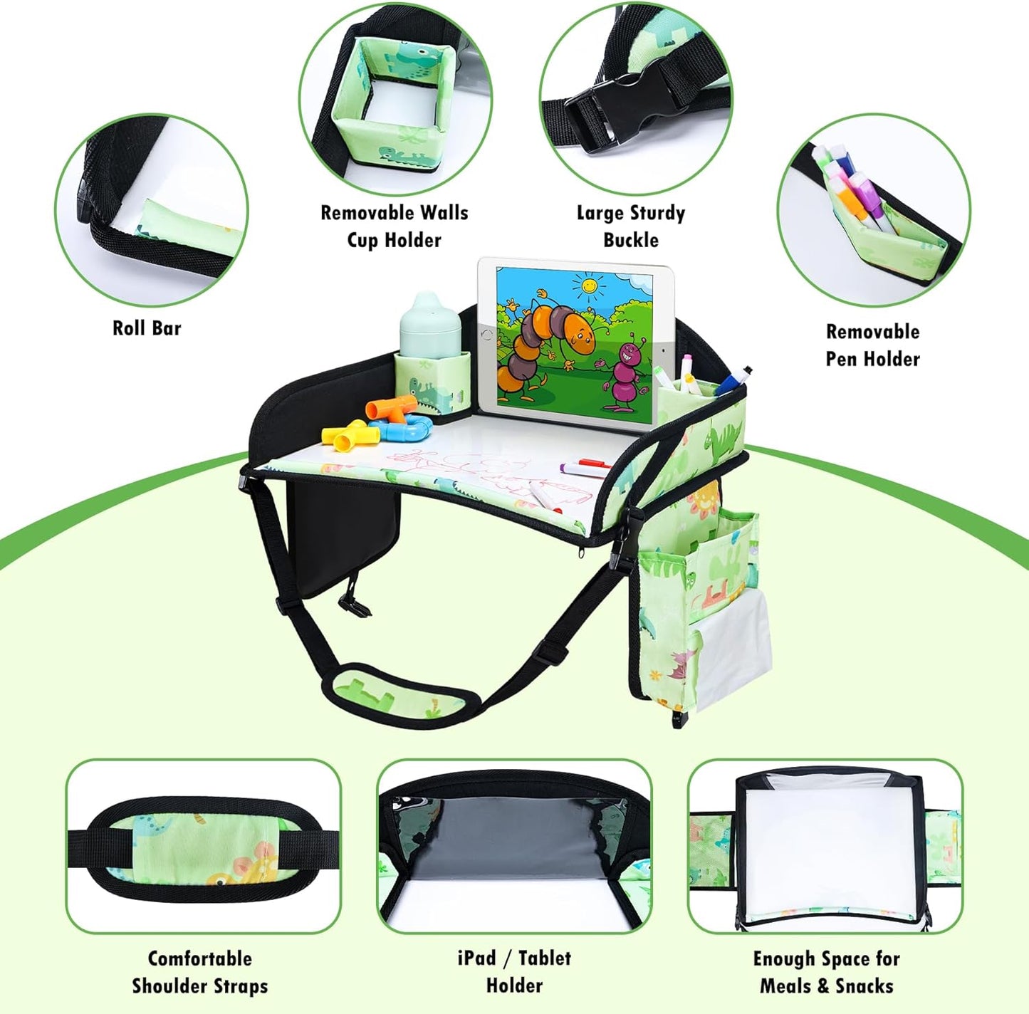 Kids Travel Tray, Car Seat Tray for kids Travel, Toddler Road Trip Essentials With Drawing Kit, Toddler Lap Desk Organizer for Car, Carseat Table for Airplane