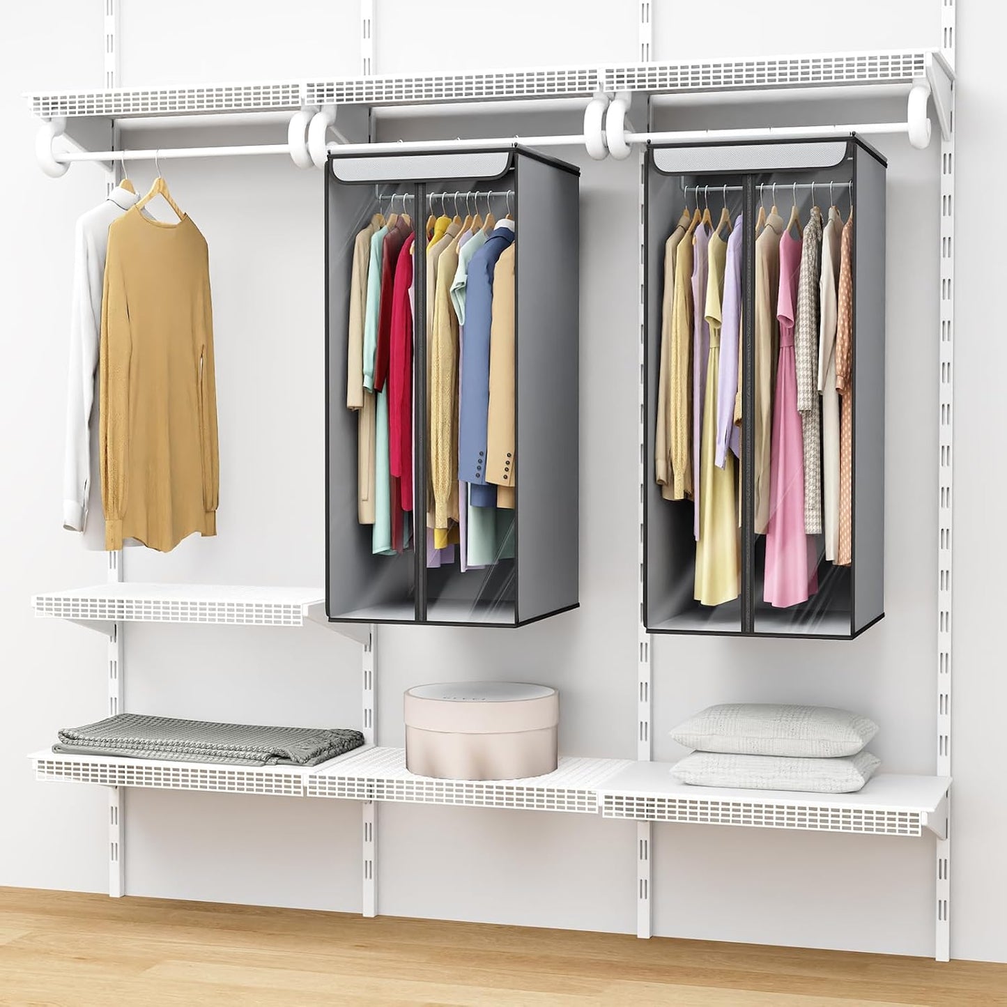 Univivi Garment Bags for Hanging Clothes, Large Clothes Storage Bags Closet Organizer with Clear Window, Premium Hanging Garment Storage Bag for Suits, Coats, Jackets, 40", 2-Pack (Grey)