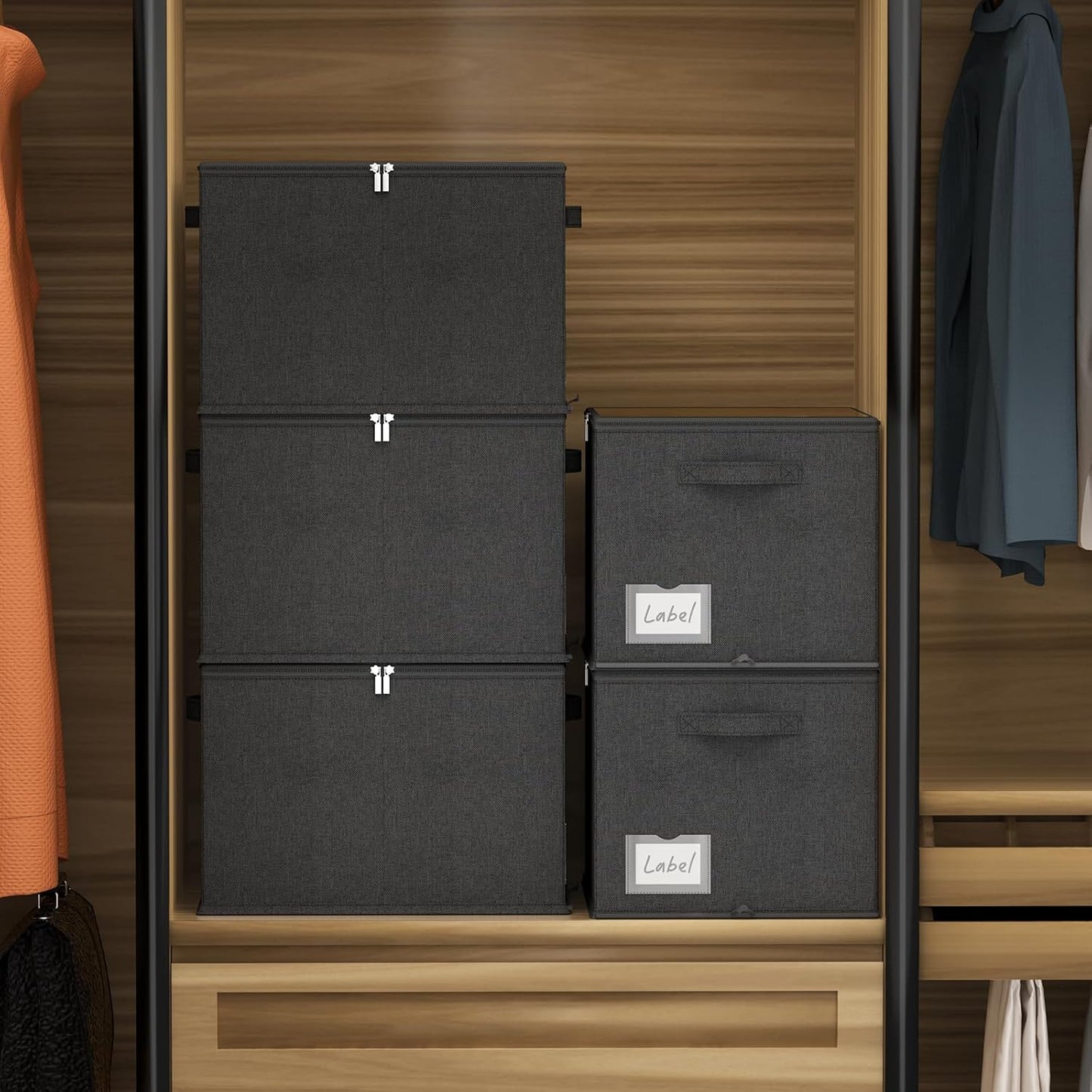 2 Pack Shoe Organizer for Closet - Shoe Storage Bins with Clear Cover, Fabric Shoe Storage Containers with Reinforced Handles, Fits up to 24 Pairs (Black, 16.5 * 12.6 * 12.2in)