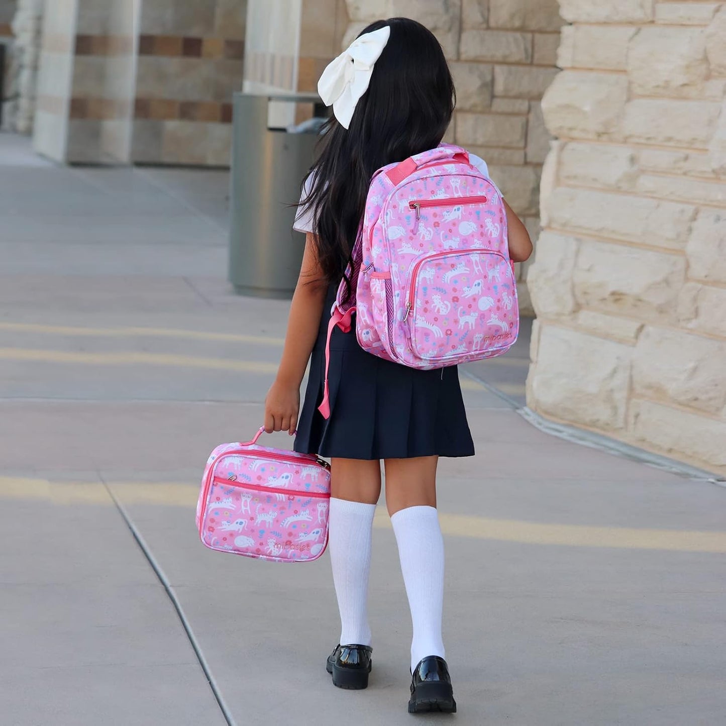 mibasies Girls Backpack 5-8: Lightweight Kids Backpacks for Girls - Girl Bookbag for Elementary School - Flower Cat