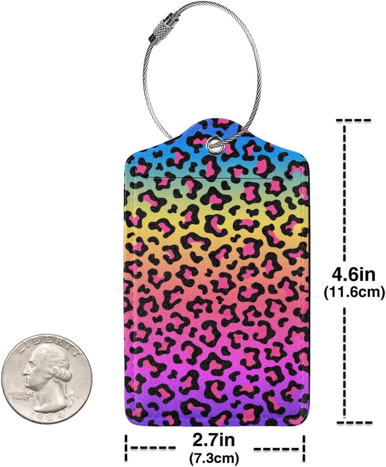 Rainbow Leopard Print 2 Pack Luggage Tags for suitcases Cute Color Leopard Luggage Tag, Leather Stainless Steel Loop Label Tag for Men Women Travel Bag Suitcase(Leopard)
