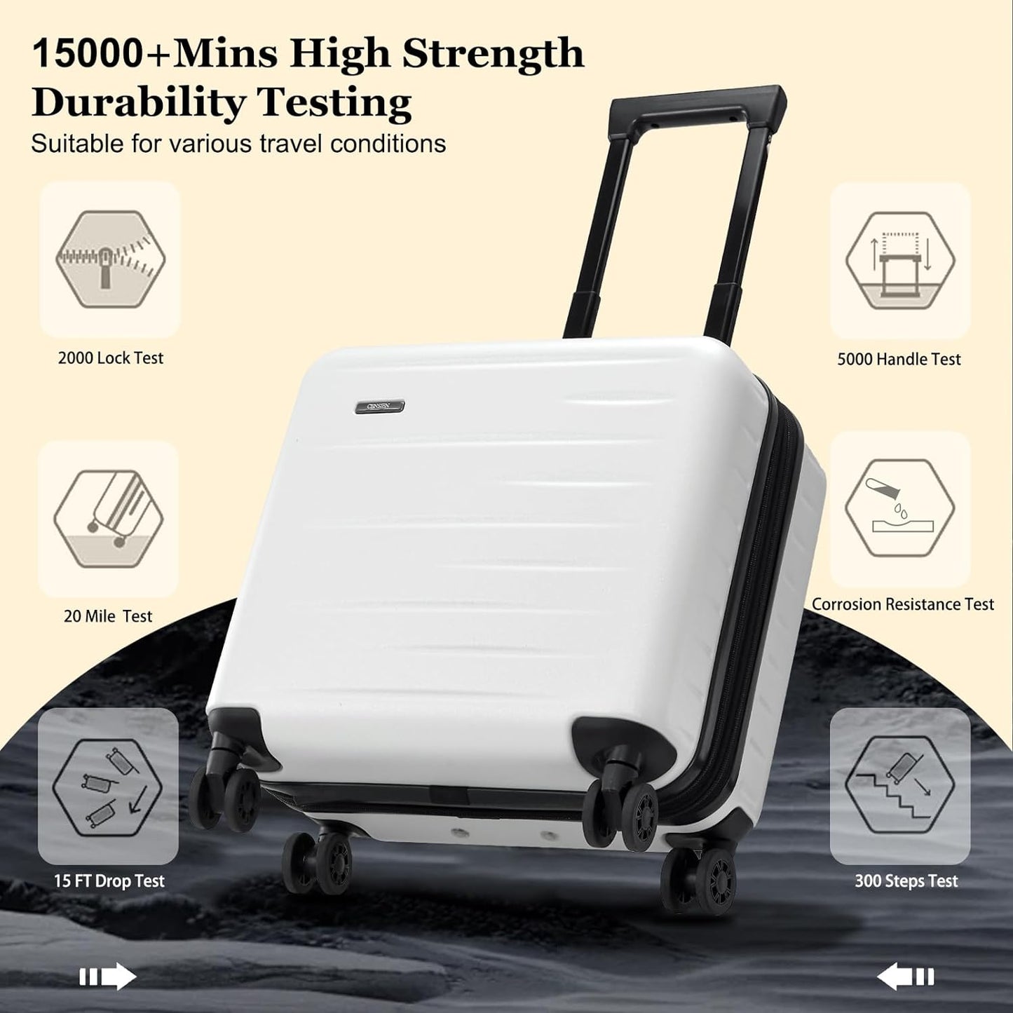 16 Inch Carry On Luggage Airline Approved, Expandable Lightweight ABS+PC Hard Shell Suitcases with 360° Spinner Wheels, TSA Lock, YKK Zippers (White, 1 PC)