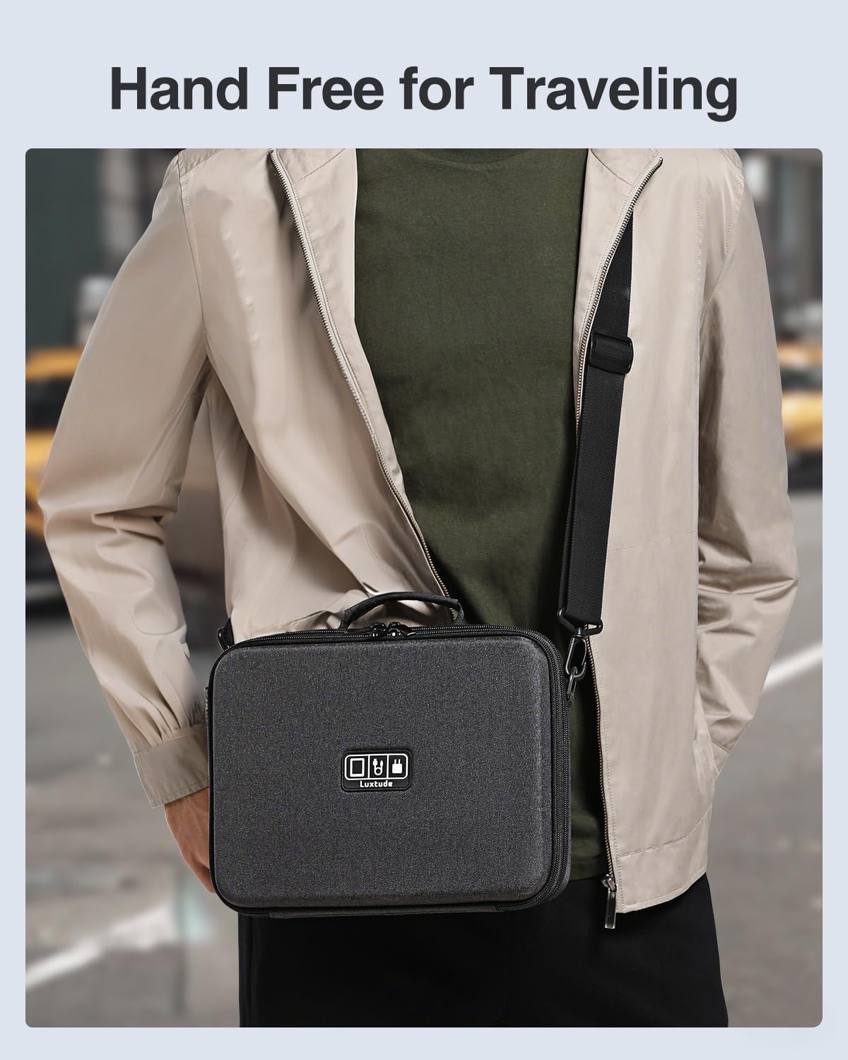 Luxtude Electronic Organizer Travel Case Large, Hard Case for Electronics, EVA Tech Organizers, Travel Cable Bag with Shoulder Strap, Charger Organizers Carrying Cases for iPad(Up to 11’’)