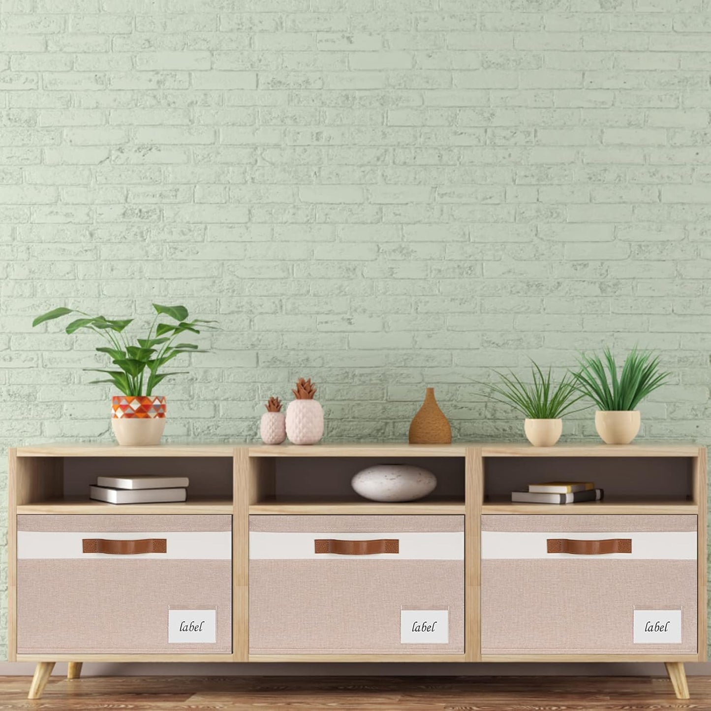 Large Storage Bins with Lids, Foldable Fabric Storage Baskets with Lids, Sturdy Storage Boxes with Labels and 3 PU Handles for Closet Home Bedroom Office (26L, 3 Packs, Pink&White)