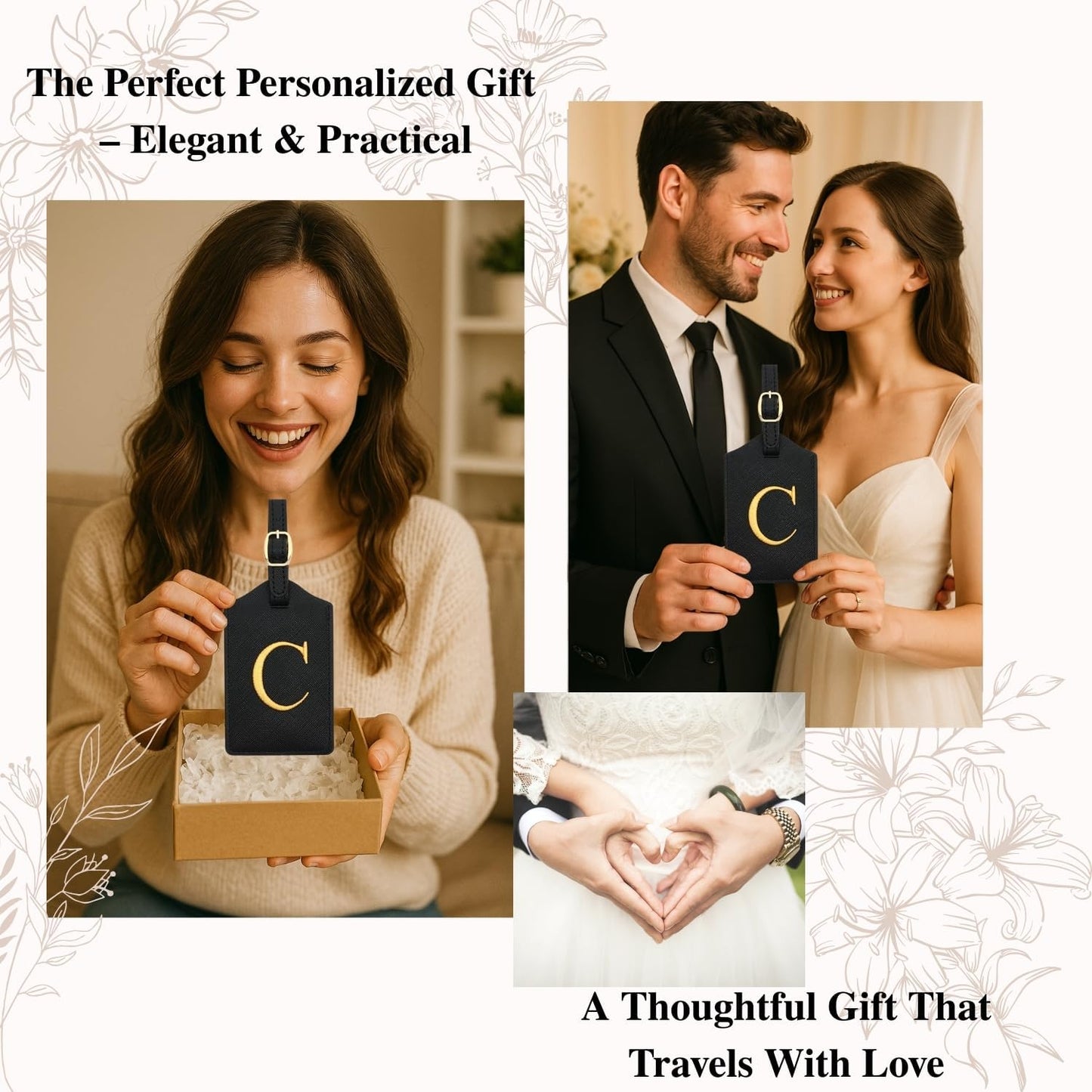 Luggage Tag PU Leather for Suitcase Baggage Handbag Travel Bag Label Suitcase Tag Label Tag w. Name Card & Privacy Cover (C)