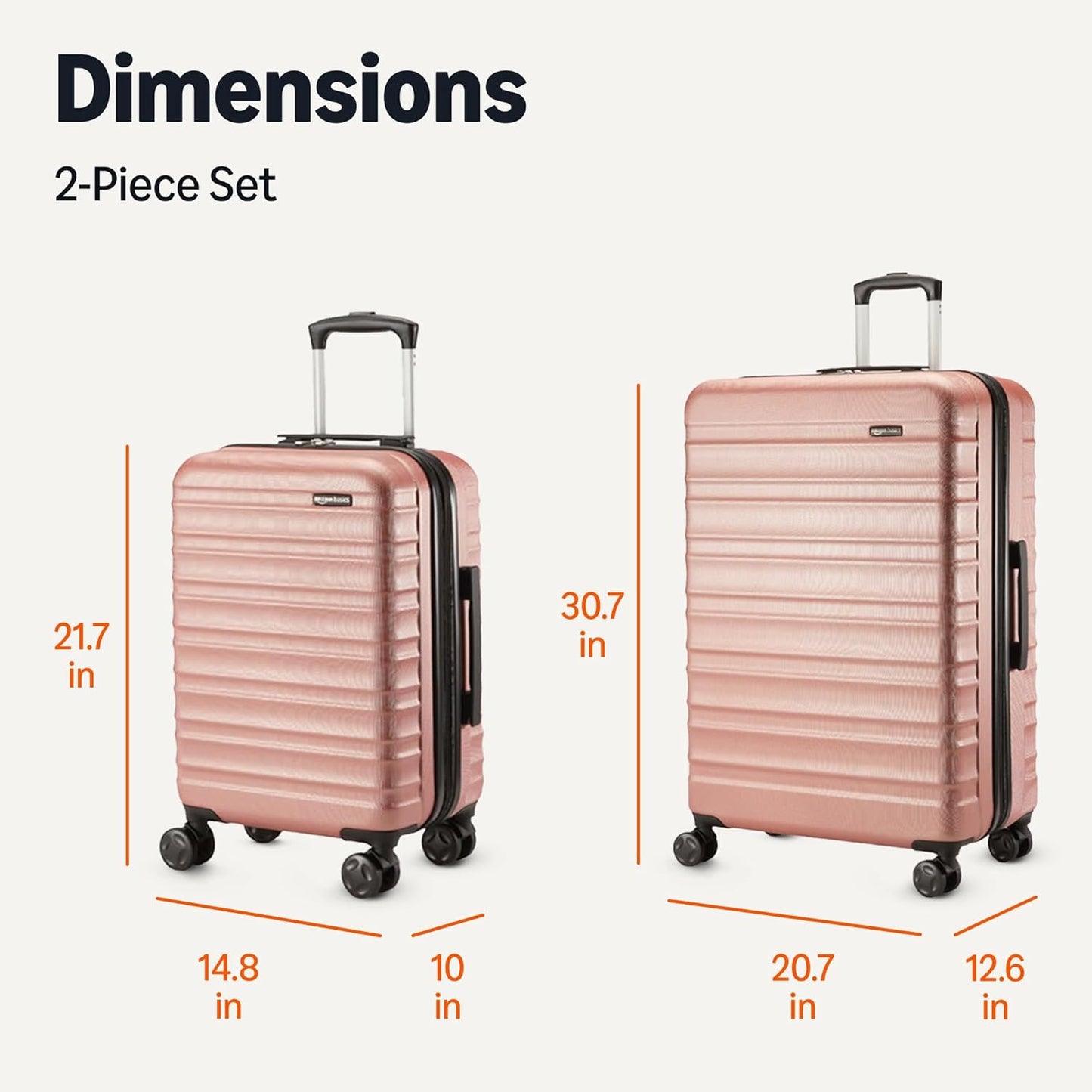 Amazon Basics 2-Piece Set (21", 30"), Hardshell Suitcases With Wheels, Expandable For Up to 25% More Space, With Scratch-Resistant Surface, Four Multi-directional Wheels, Rose Gold