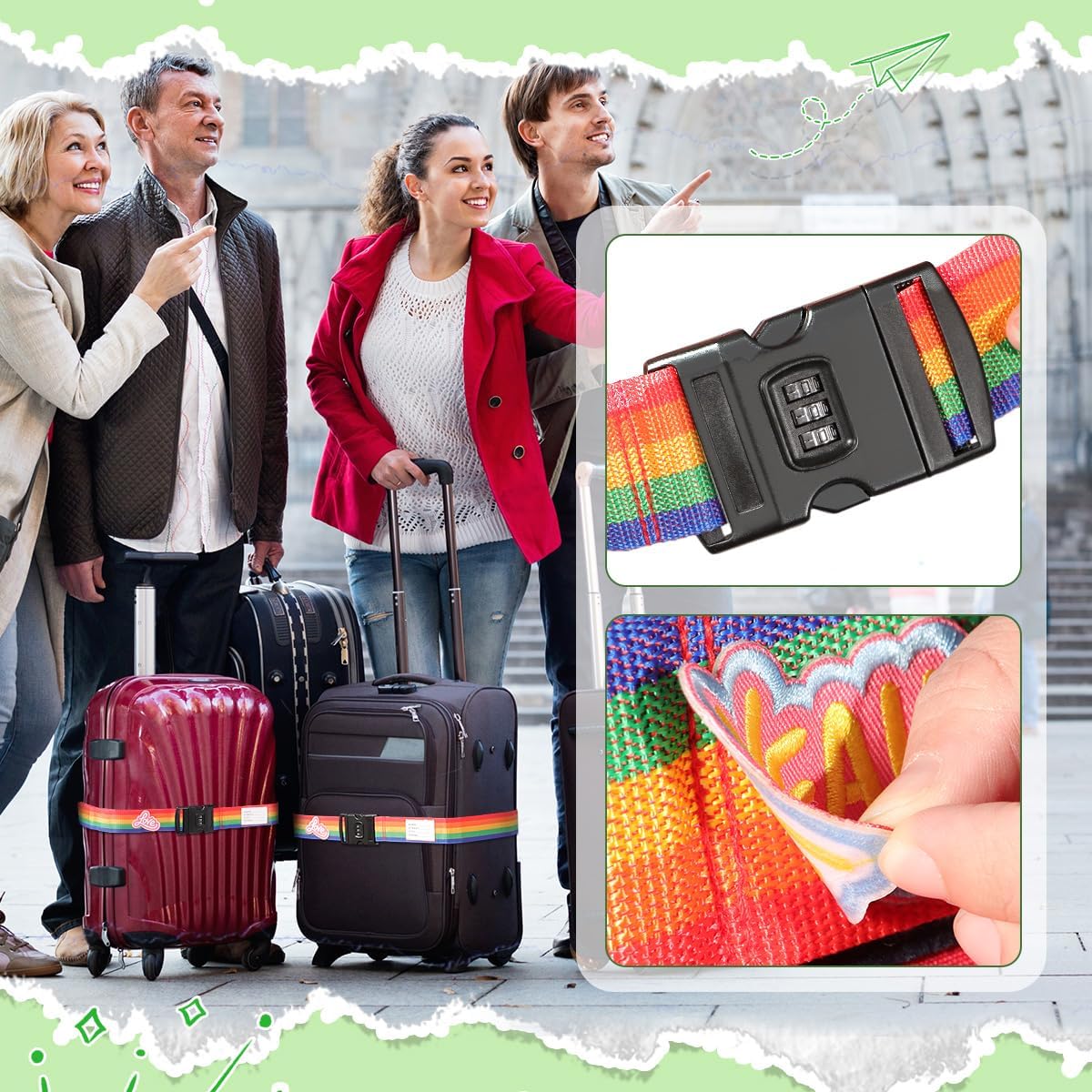 Adjustable Luggage Straps with Combination Lock – 4 Pack Bright Colors, Quick-Release Buckle, Secure Travel Luggage Straps for Added Safety(Multicolour)