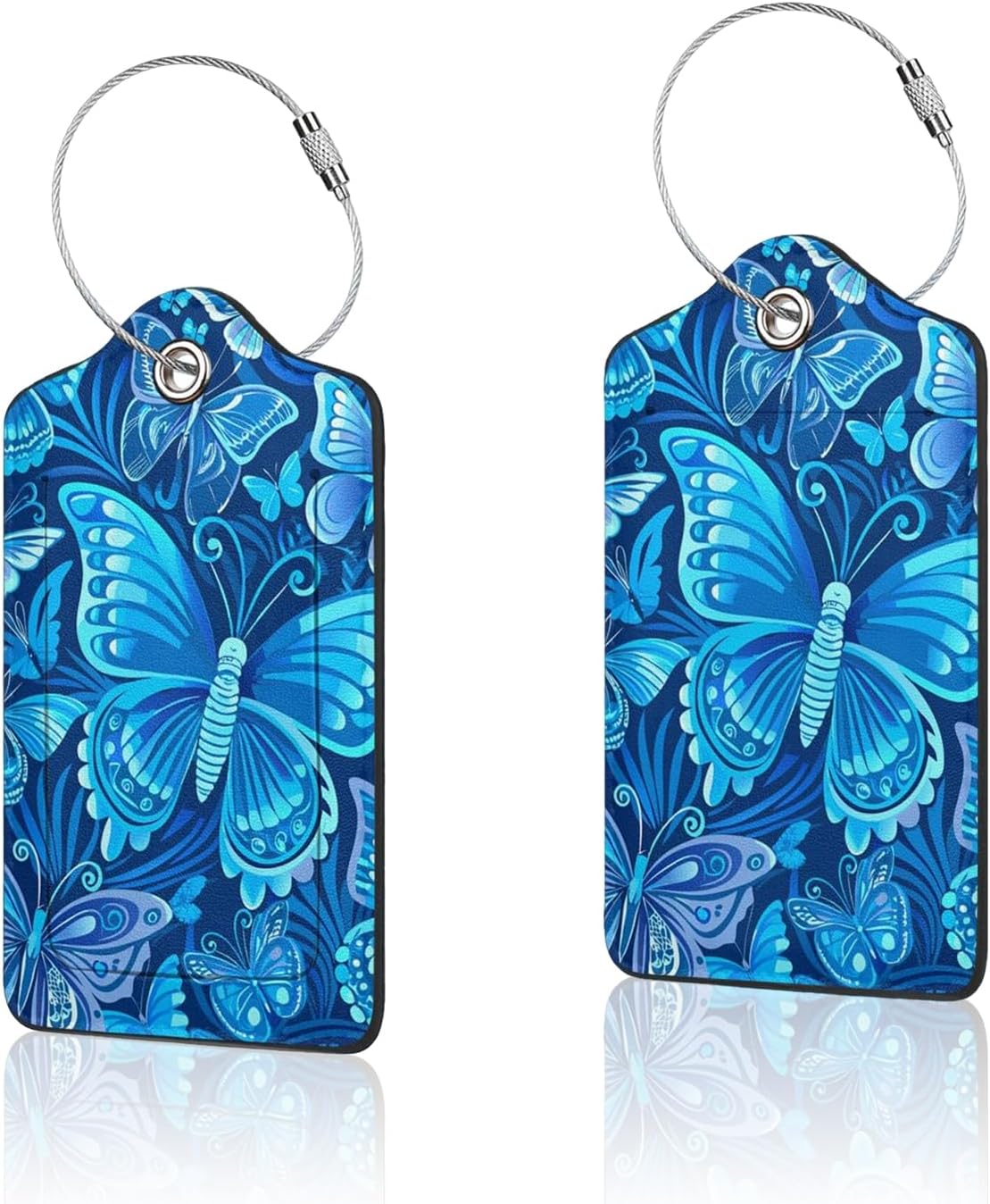 2 Pack Luggage Tag for Suitcase, Cute Unique Leather Suitcase Tags Identifiers with Privacy Name Address Labels & Durable Steel Loop for Women Men Travel