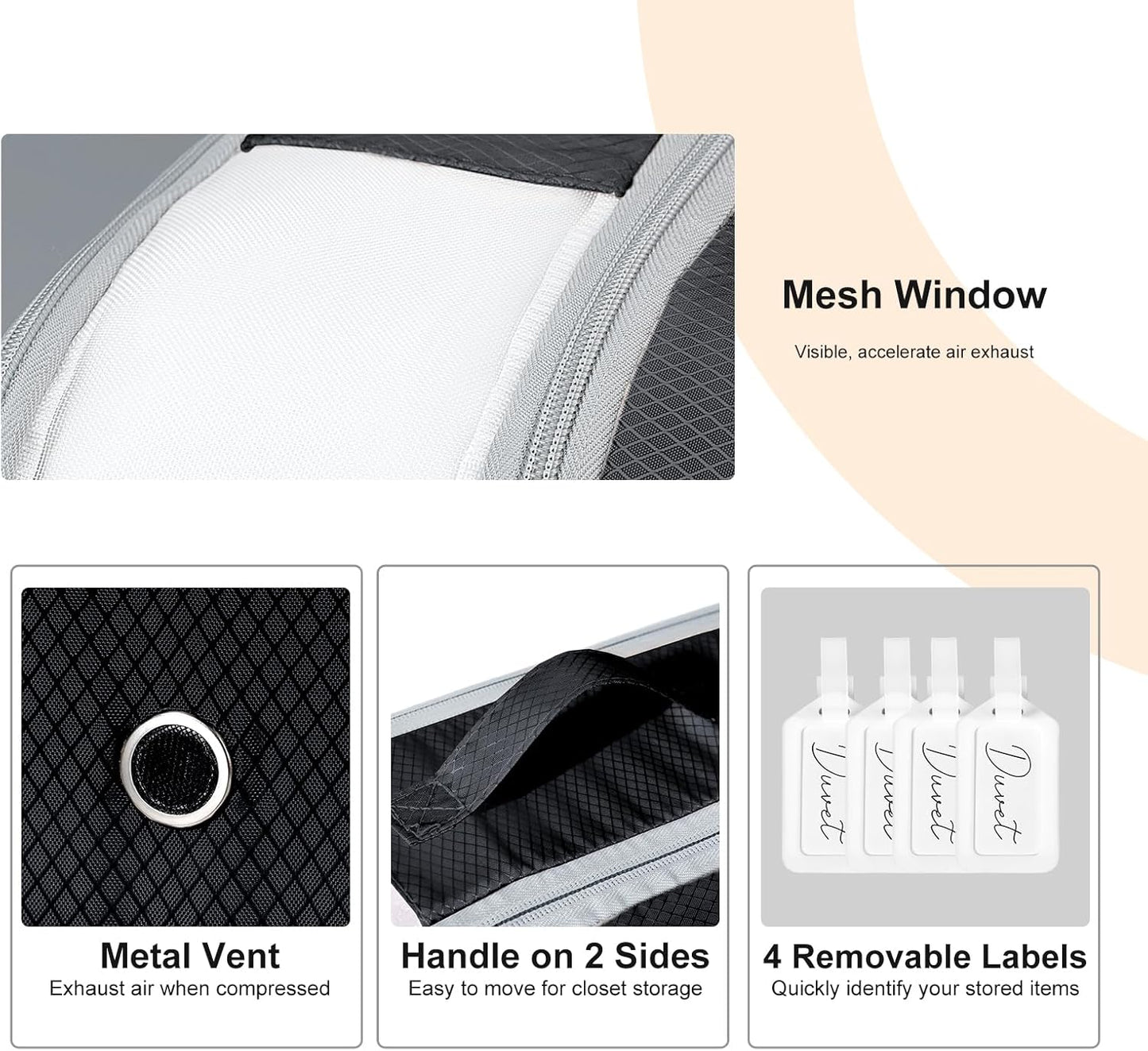 Comforter Storage Bag - Large Capacity Bedding Storage Bags Ultra Space Saving Self Compression Organizer, Washable Compression Bags for Storage Comforter Blanket Duvet Pillow, 4-Pack, Black