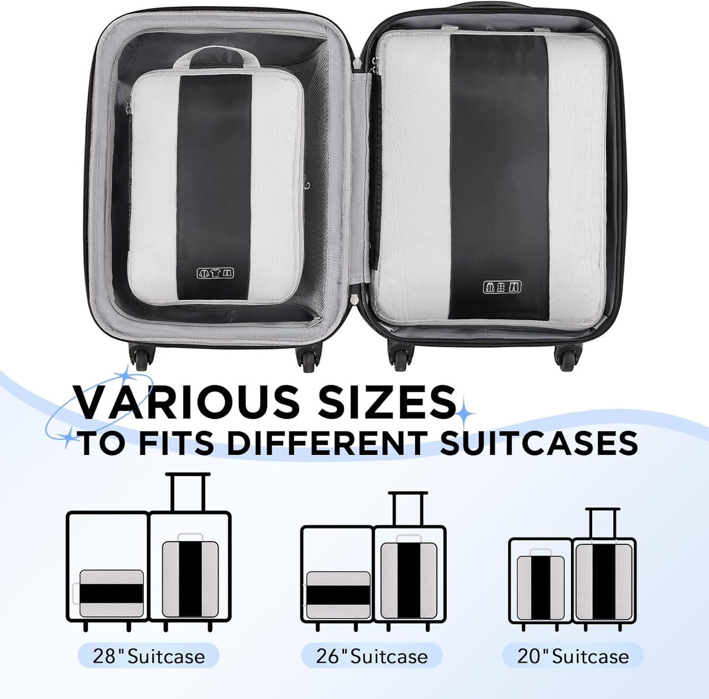 2 Set Compression Packing Cubes for Travel Essentials,Compressible Expandable Packing Cubes for Suitcase,OlarHike Luggage Organizer Bags for Travel,Handy Helper for Organizing Clothes(Black)